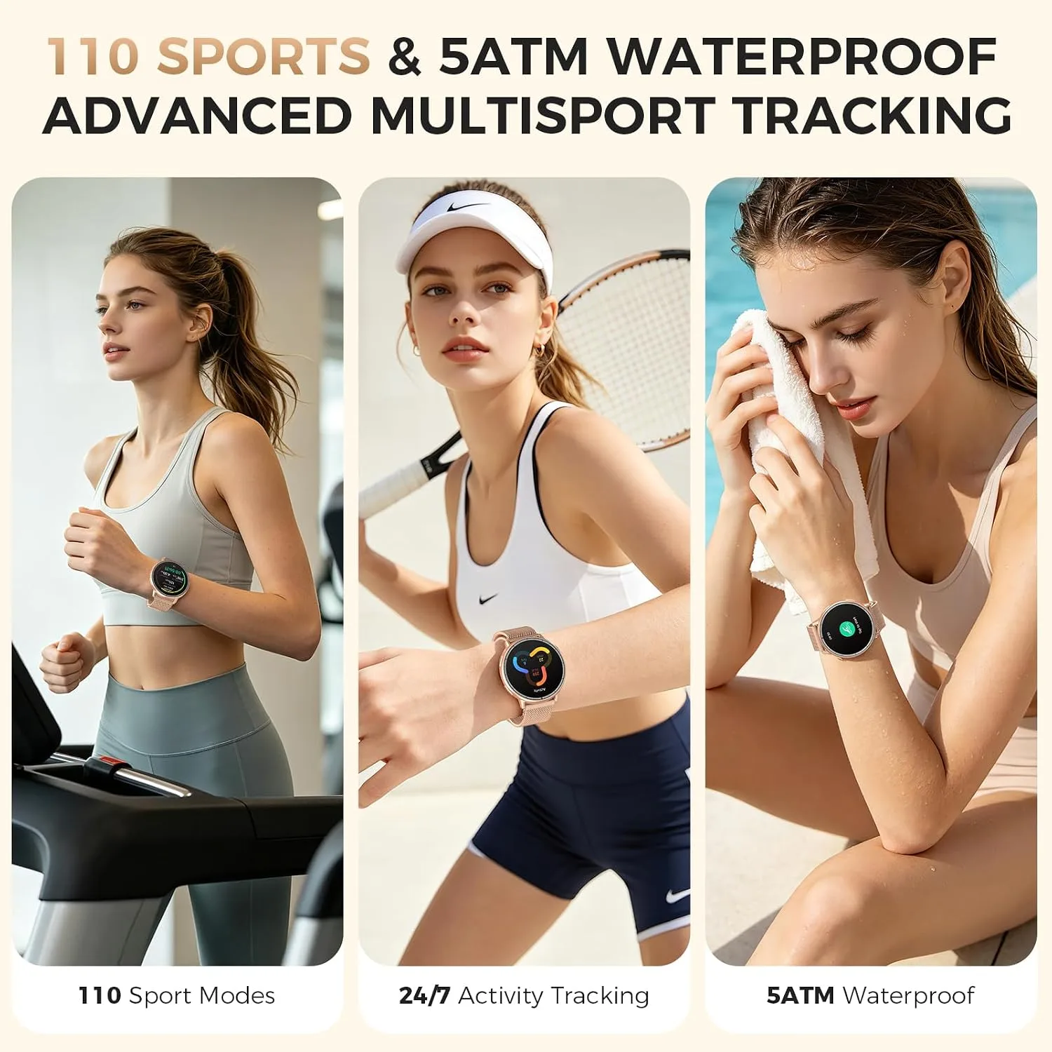 EGQINR GPS Smart Watch for Men Women, 1.32" AMOLED, 5ATM Fitness Tracker