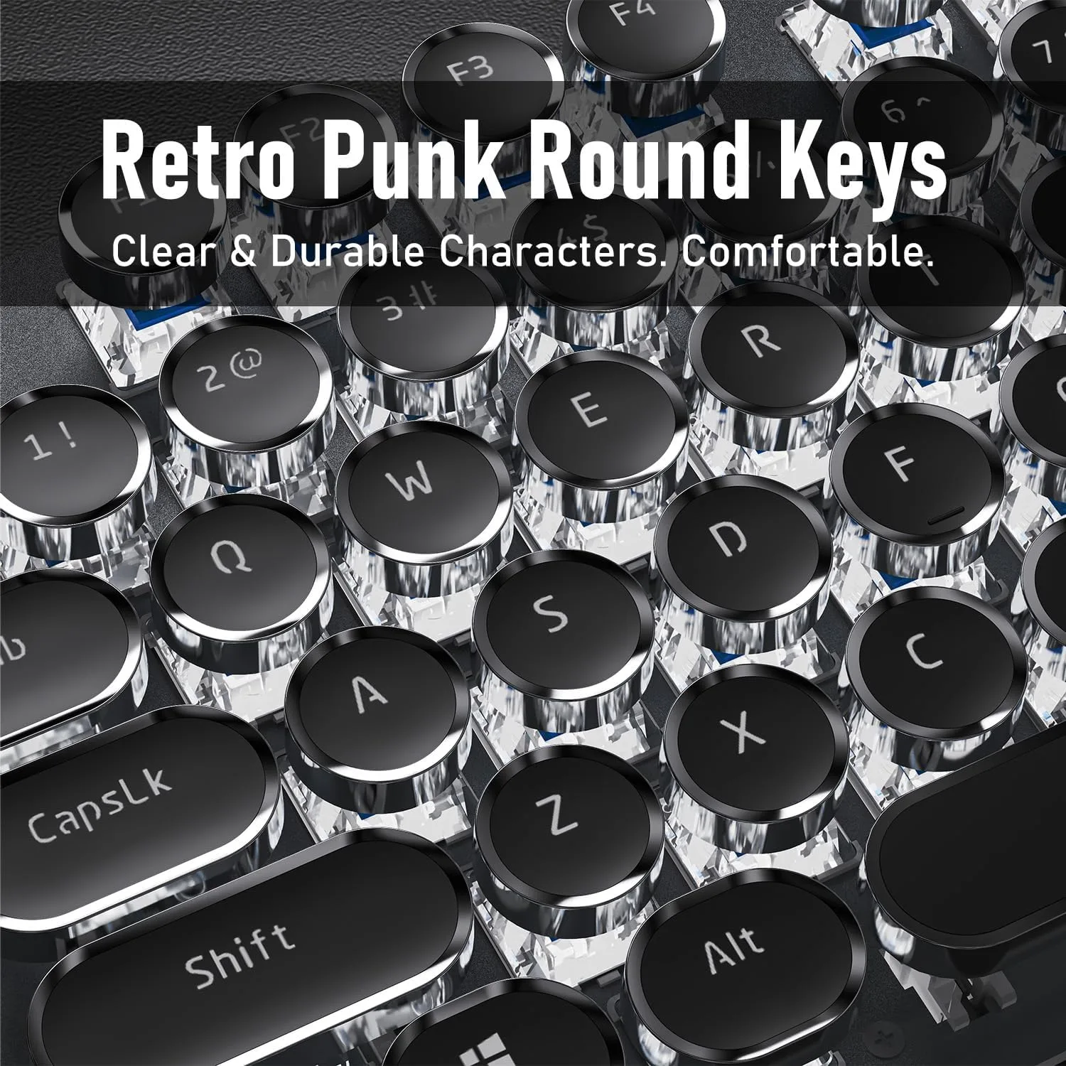 Wired Typewriter Style Mechanical Gaming Keyboard with White Backlit-Black