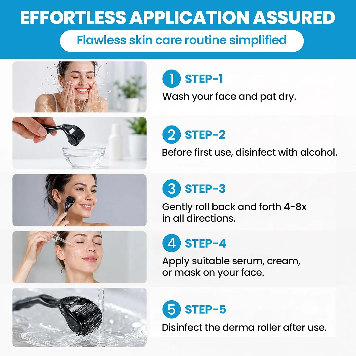 Wide Derma Roller for Face with Sterile 0.25mm Titanium Microneedles, Black