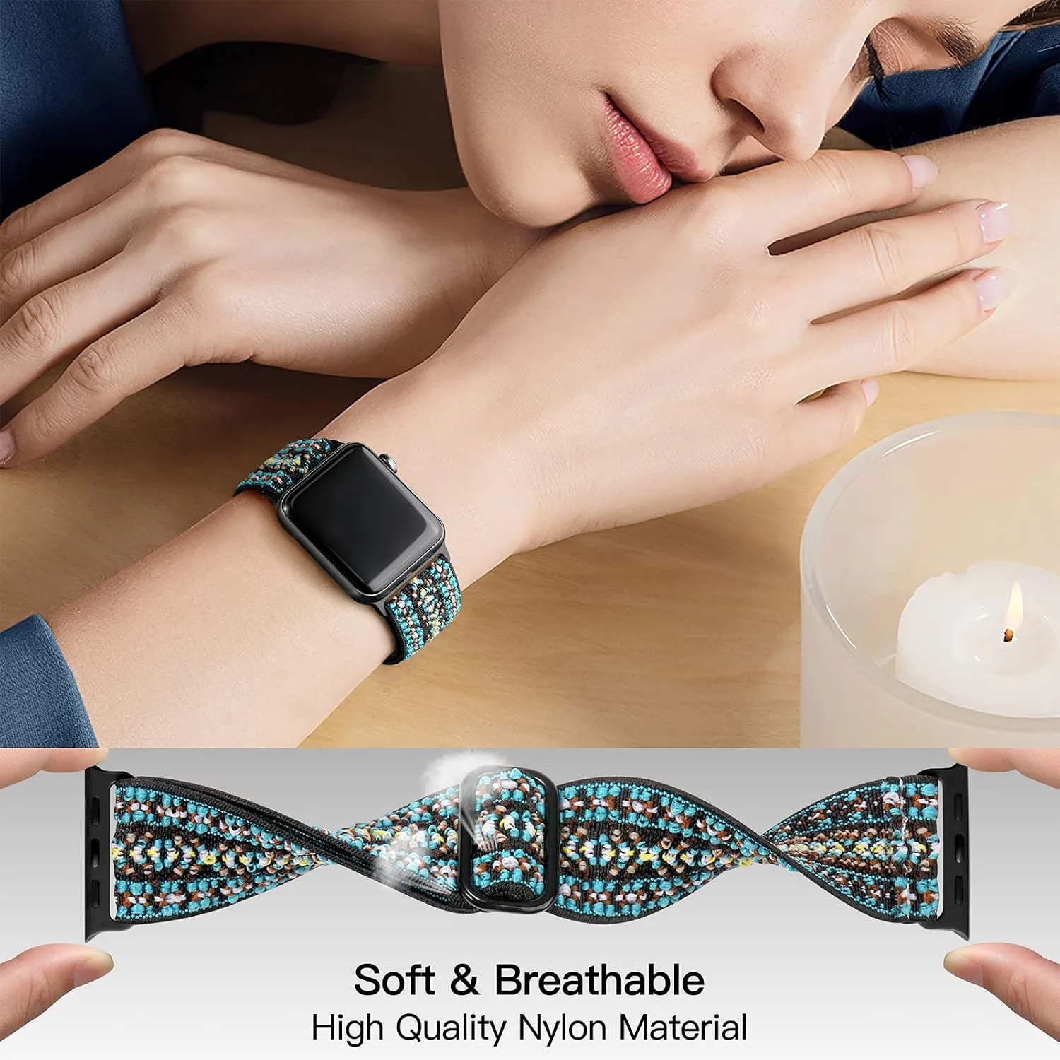 DaQin 3 Pack Stretchy Solo Loop Compatible with Apple Watch Bands Men Women
