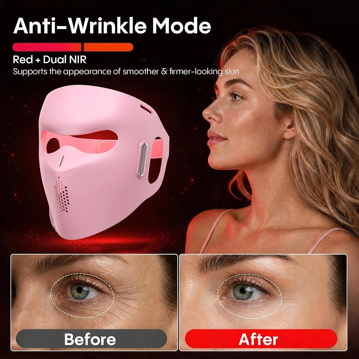 LED Face Mask with Near-Infrared, Red & Blue Light - Professional-Grade Skin Rejuvenation Device for Fine Lines, Uneven Skin Tone & Dullness