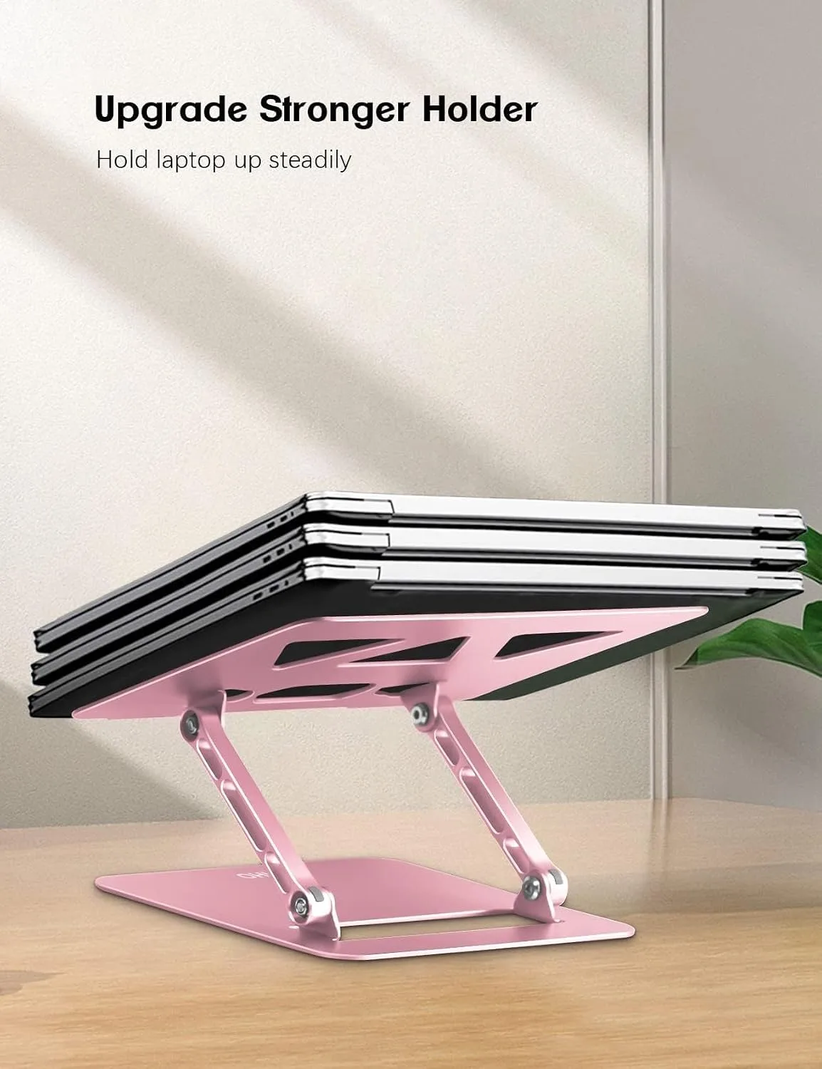 Aoviho Laptop Stand Holder, Adjustable Desk Laptop Riser, Foldable Notebook Computer Stands for MacBook Air Pro HP Lenovo Dell Samsung Chromebook, Up to 15.6 inch, Rose Gold