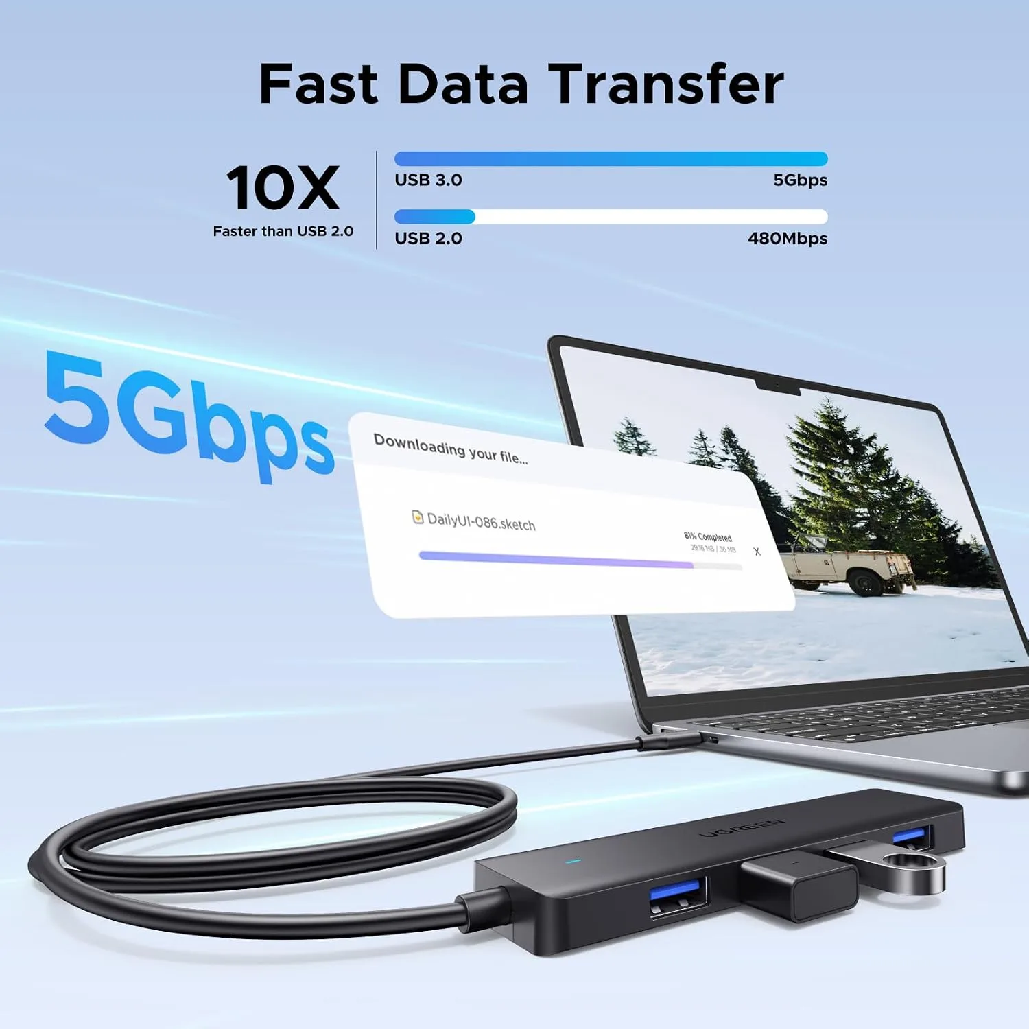 UGREEN USB C Hub, 4 Ports USB A Splitter Ultra-Slim USB Expander, 3.3 ft