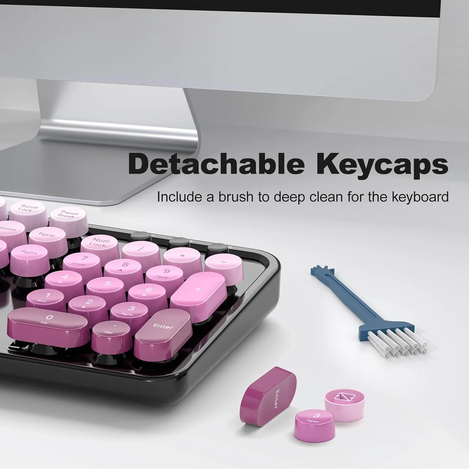 MOFII Wireless Keyboard and Mouse Combo, Full Size 2.4G Plug and Play Typewriter Retro Round Computer Keyboard and Mouse Set for Windows, Computer, Desktop, PC, Notebook - (Black Pink Gradient)