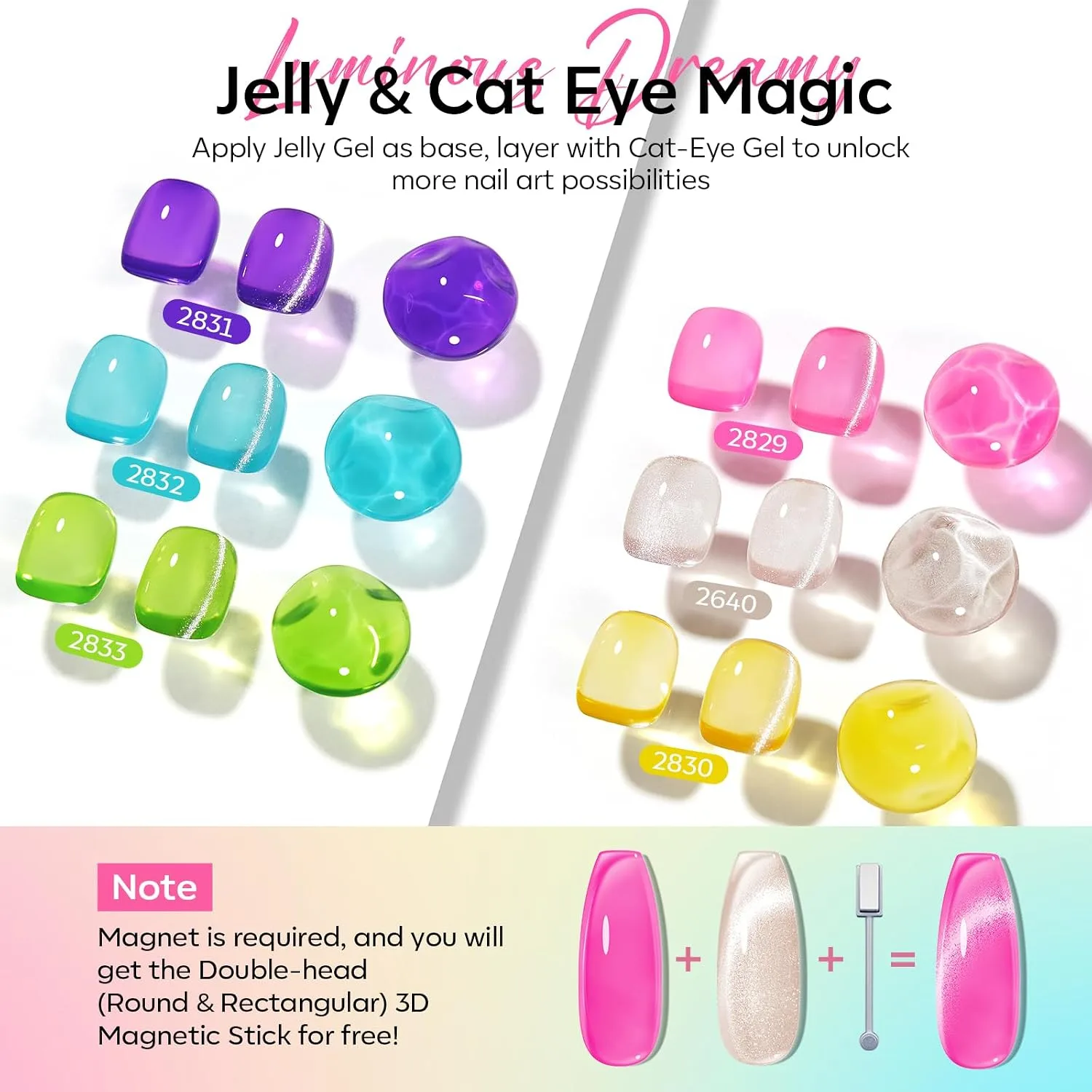 modelones Cat Eye Gel Nail Polish Set Jelly 6Colors Hot Pink Blue Green