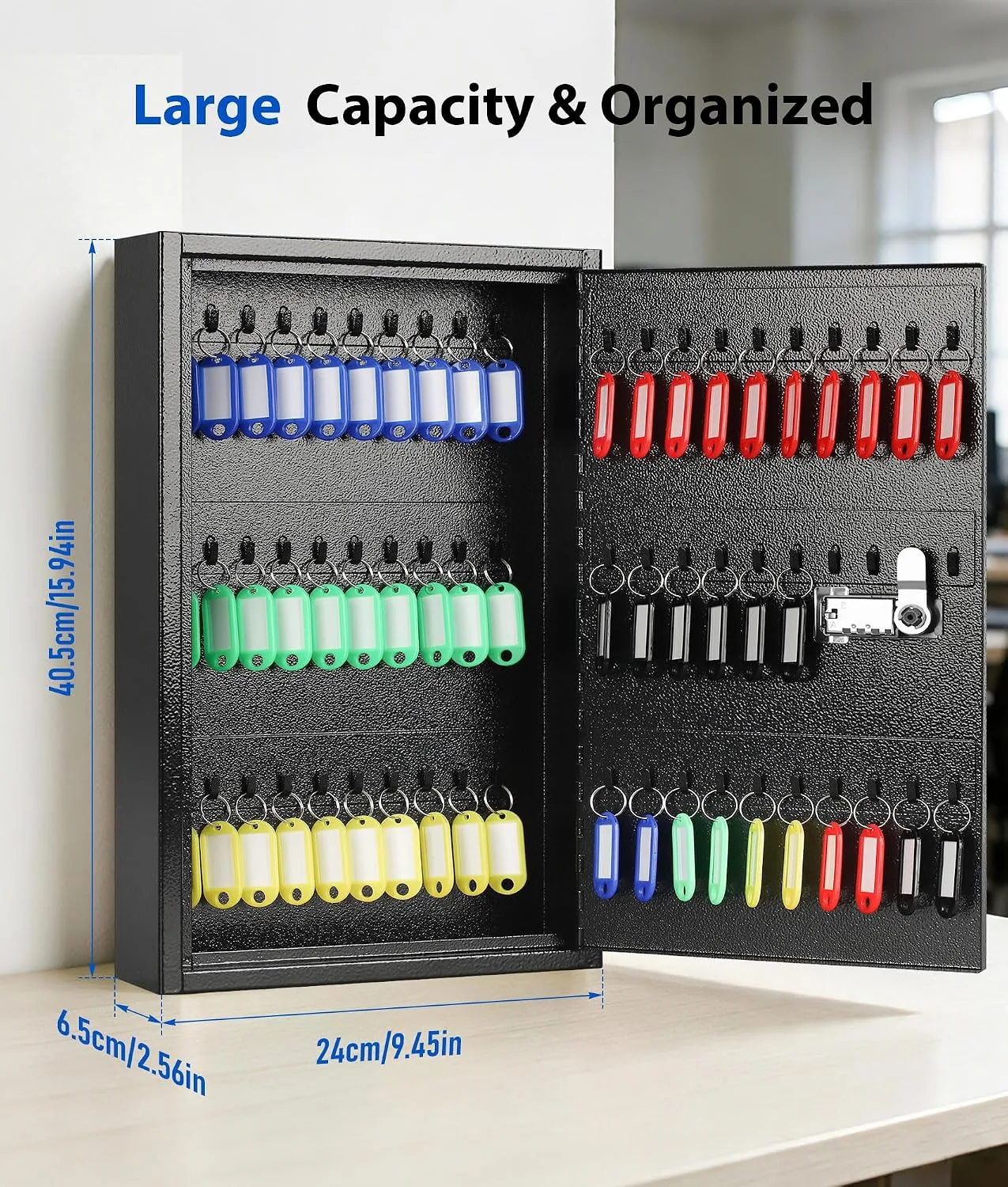 KYODOLED Key Box, 60-Key Lock Box with Combination Lock, Wall Mount, Black