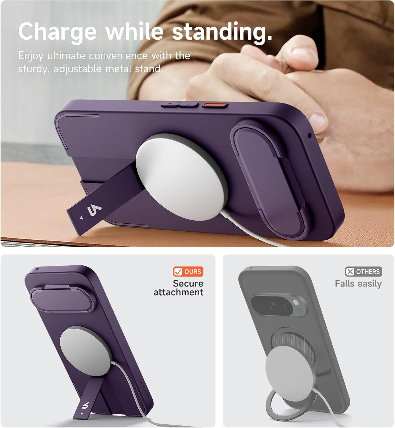 SURITCH for Google Pixel 10 Pro XL Phone Case, Compatible with MagSafe, Protective Cover with Camera Cover & Adjustable Metal Kickstand for Pixel 10 Pro XL 2025 -Dark Purple