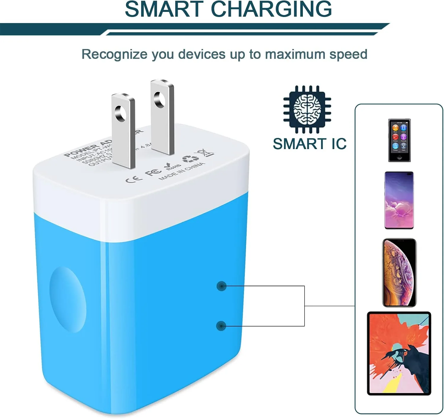 USB Charger Cube, Wall Charger Plug, AILKIN 4.8A 4-Muti Port USB Adapter