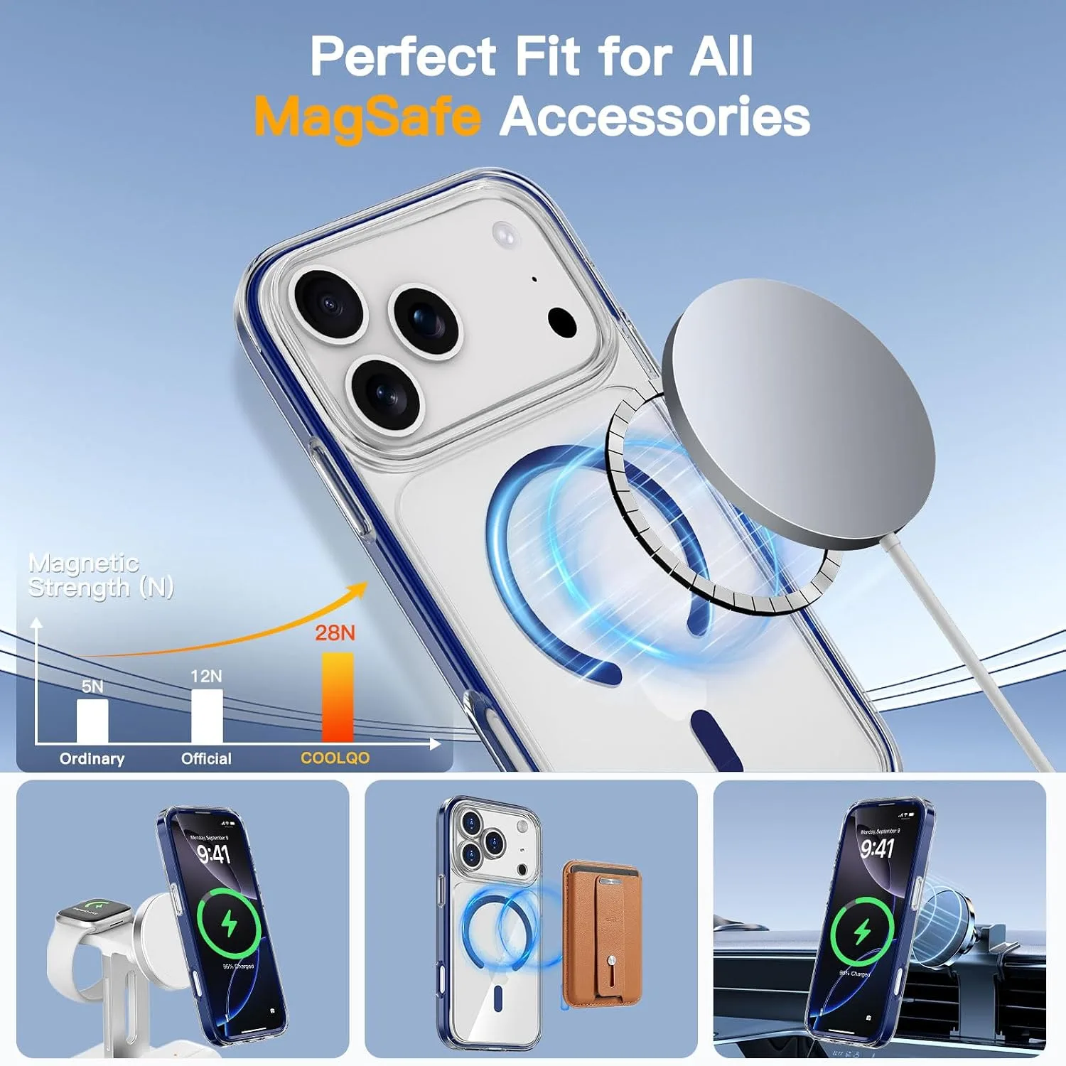 COOLQO Magnetic for iPhone 18/17 Pro Max Case, Crystal Clear, Blue