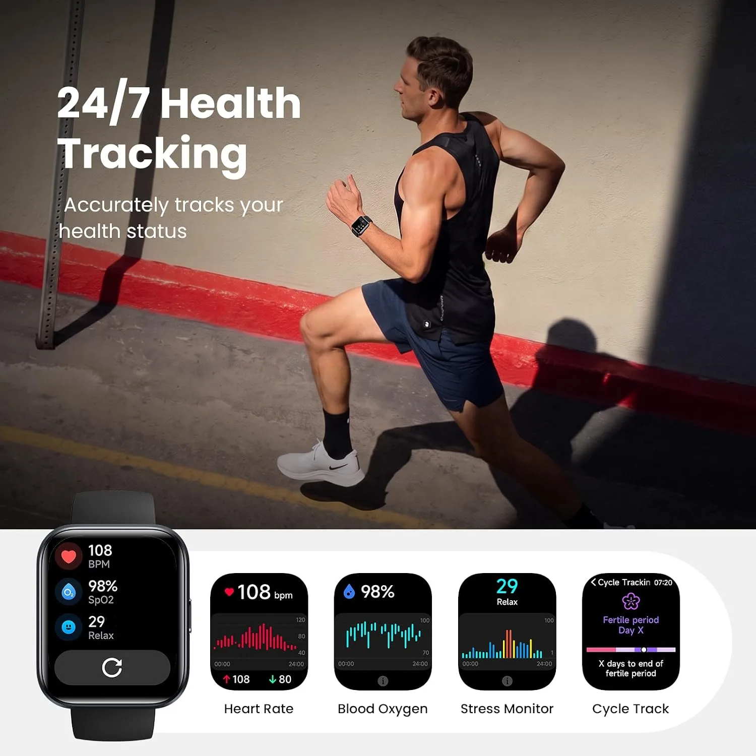 Smart Watches for Men Android & iPhone, 1.8" HD Alexa Built-in Smartwatches Fitness Tracker Watch with Bluetooth Calls, IP68 Waterproof, Heart Rate/Sleep/SpO2 Monitor, 110 Sport Modes - Black