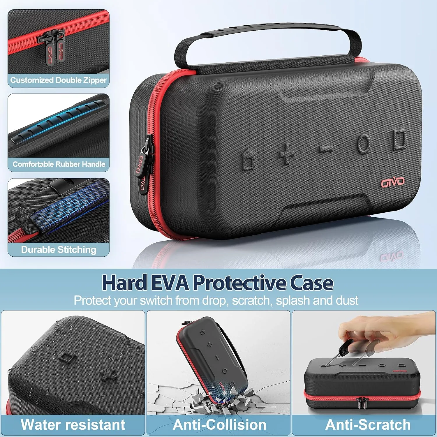 Switch Carrying Case Compatible with Nintendo & OLED, Portable Switch Travel Carry Case Fit for Joy-Con and Adapter, Hard Shell Protective OLED Pouch Bag with 20 Games, Red For N DS Cases & Storage
