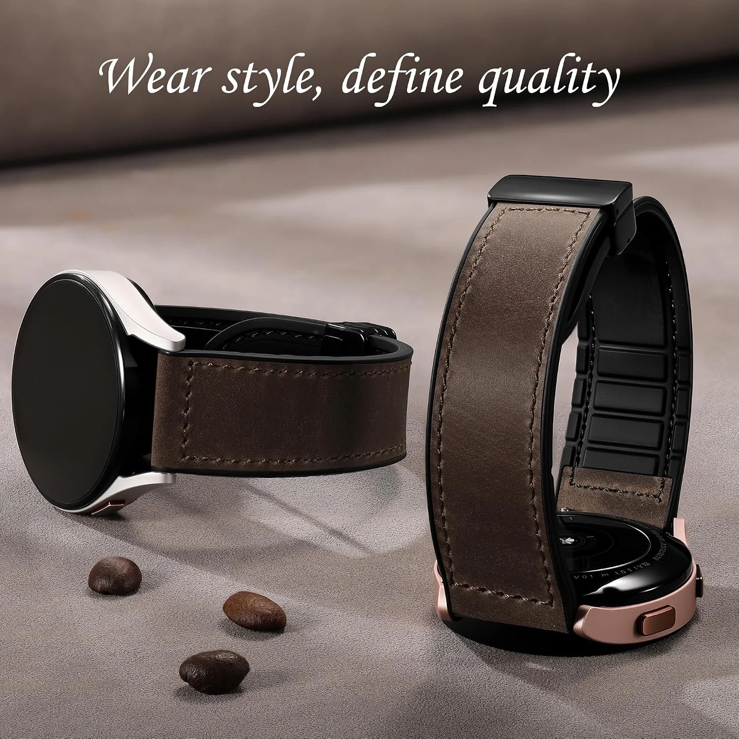 Charlam Magnetic Leather Bands Compatible with Samsung Galaxy Watch 7 Band 6 5 4 FE Active 2 40mm 44mm/Watch 6/4 Classic/Watch 5 Pro/3, 20mm Genuine Leather Straps for Samsung Watch Bands Men Women