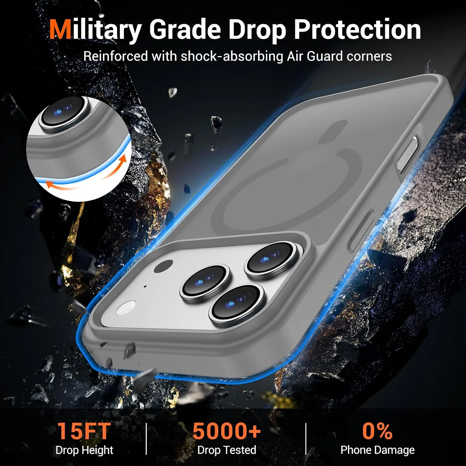 Temdan for iPhone 18 Pro Case/iPhone 17 Pro Case, Titanium Gray