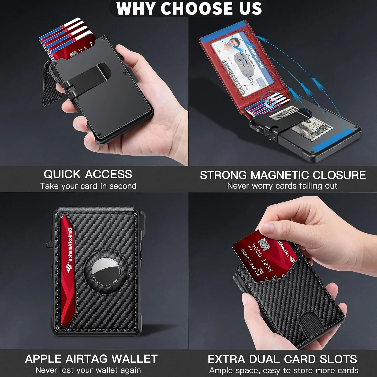 Airtag Wallet for Men Smart Wallet for Air Tag RFID Blocking Minimalist