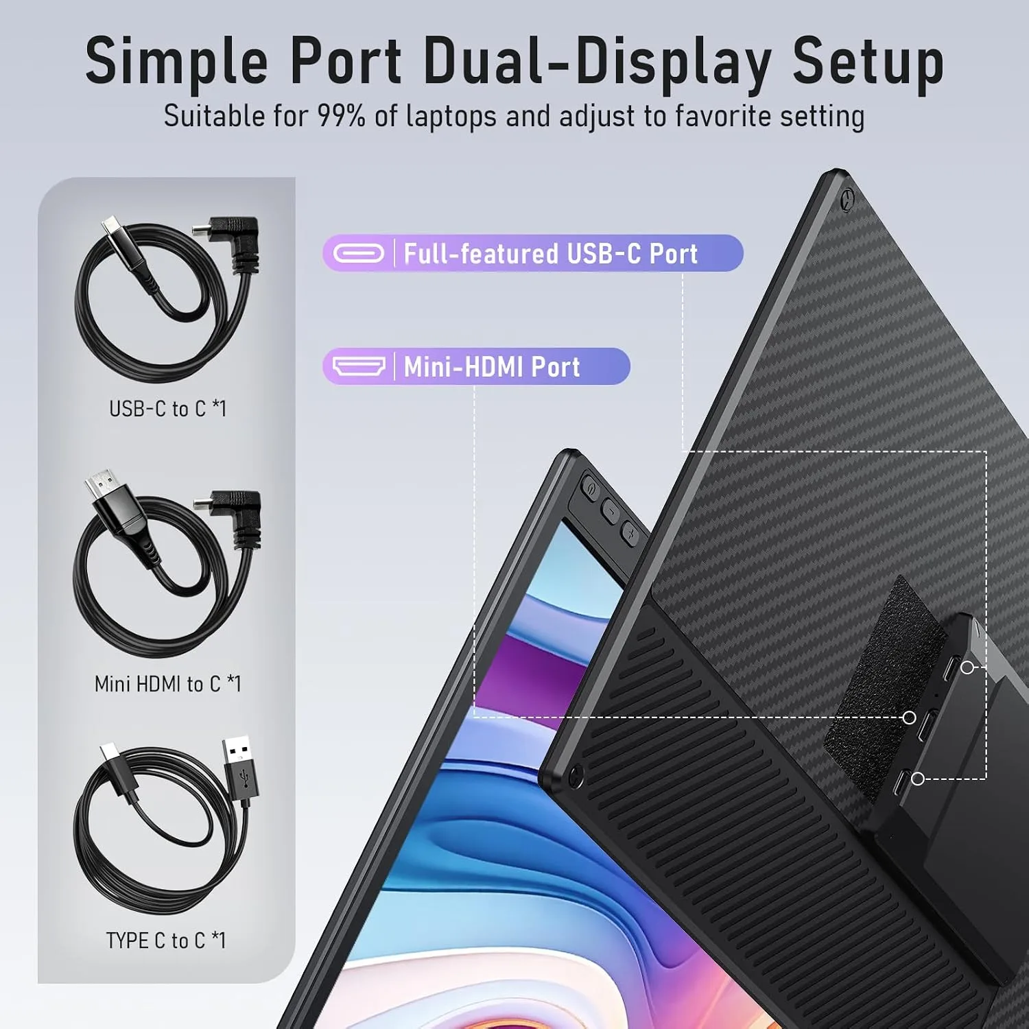Macsecor Laptop Screen Extender, 14'' FHD 1080P Ultra-Slim Dual Portable Monitor for Laptops, USB-C Travel Monitor Extender Plug & Play for 13"-16" Laptop, Compatible with Wins/Mac/Android/Chrome