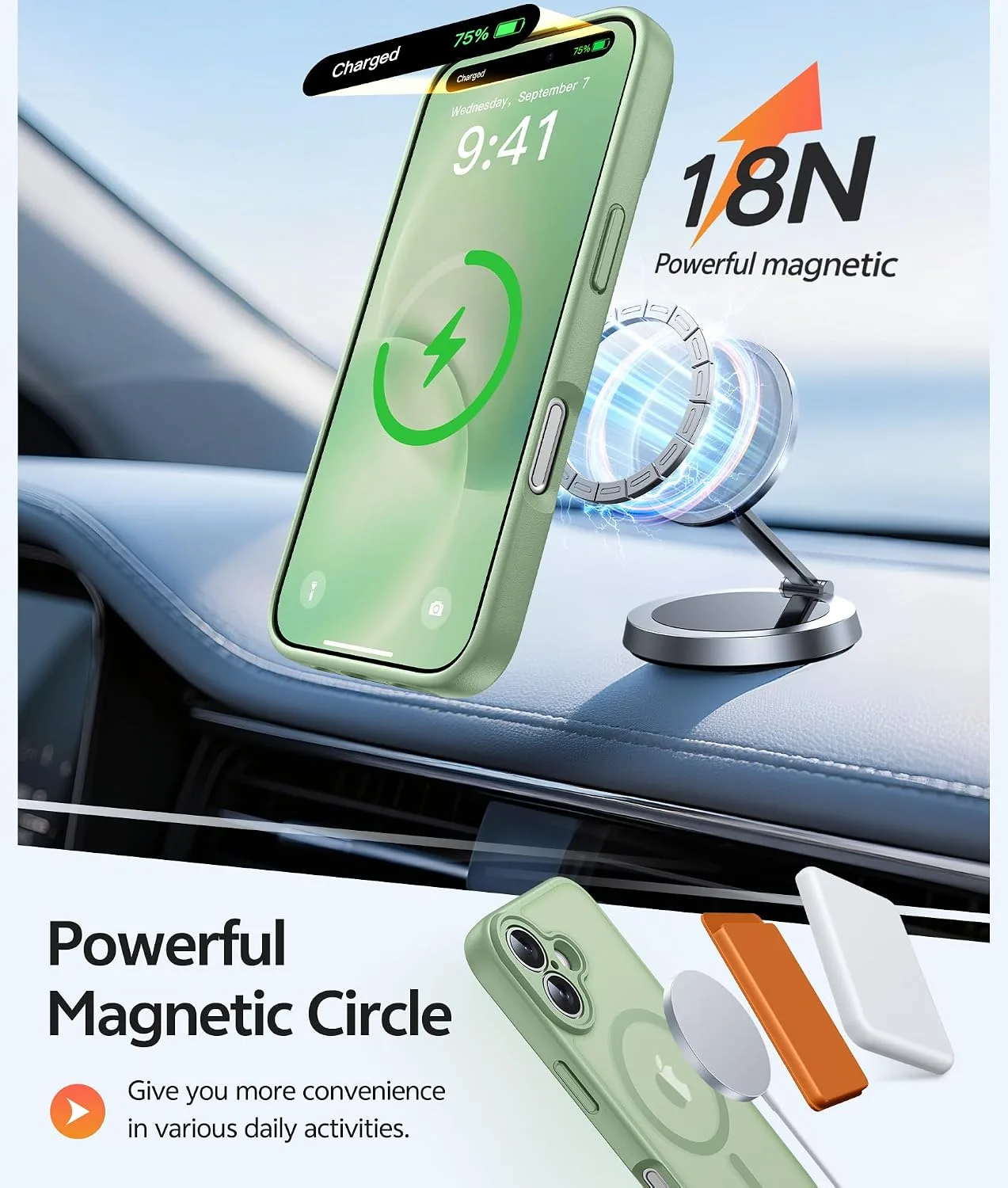 FNTCASE for iPhone 16 Case, Fit for Magsafe, Light Moss