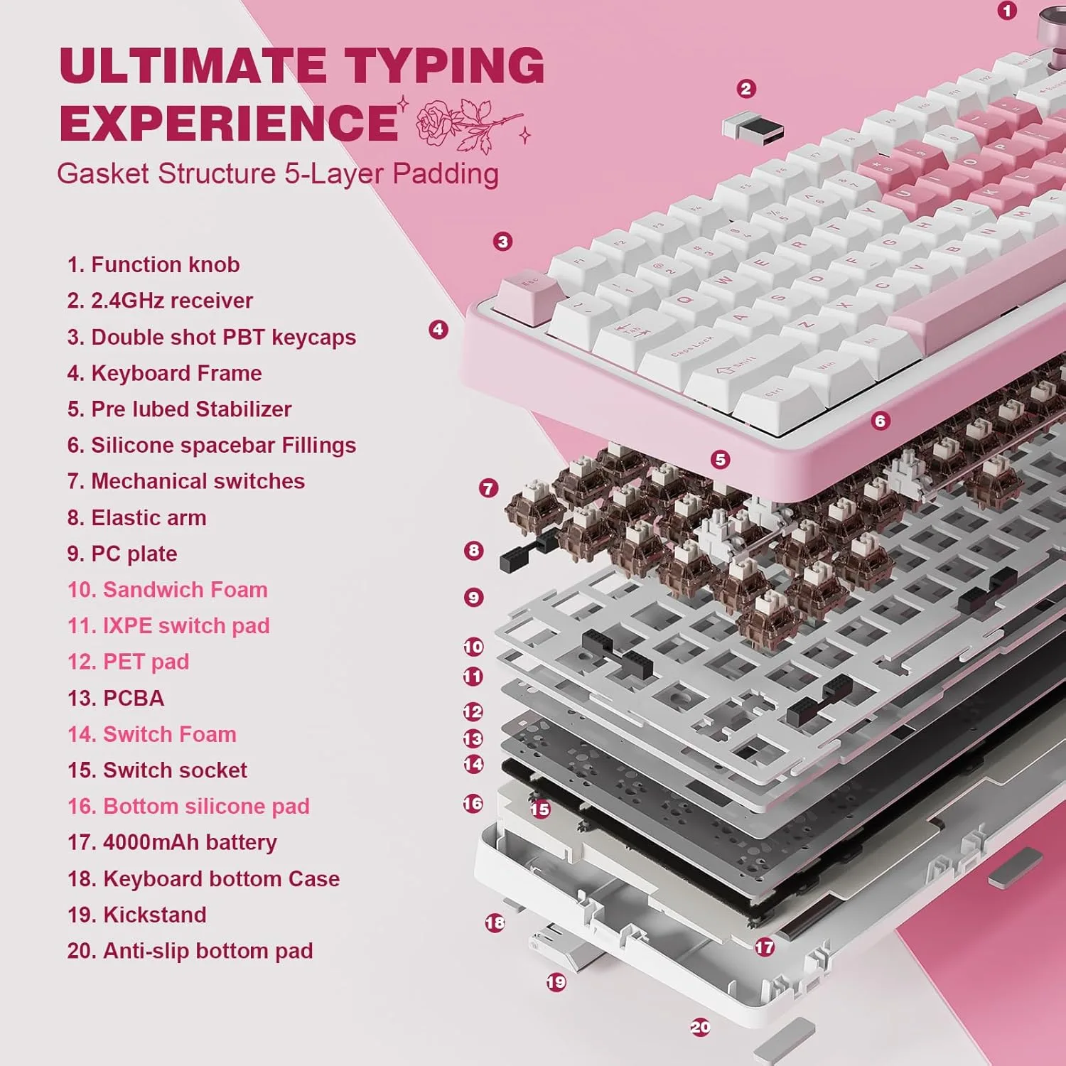 YUNZII B75 PRO 75% Wireless Mechanical Keyboard (White Heart,Cocoa V2)