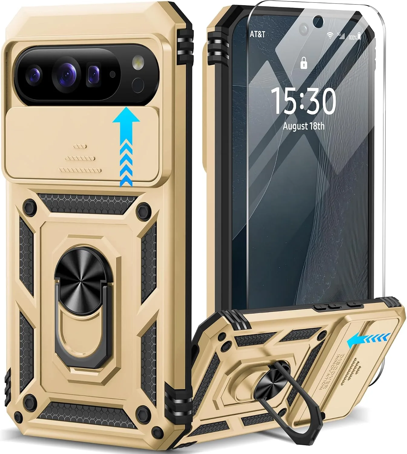 Funda para Google Pixel 11 Pro XL Taisairu con protector de pantalla Dorado