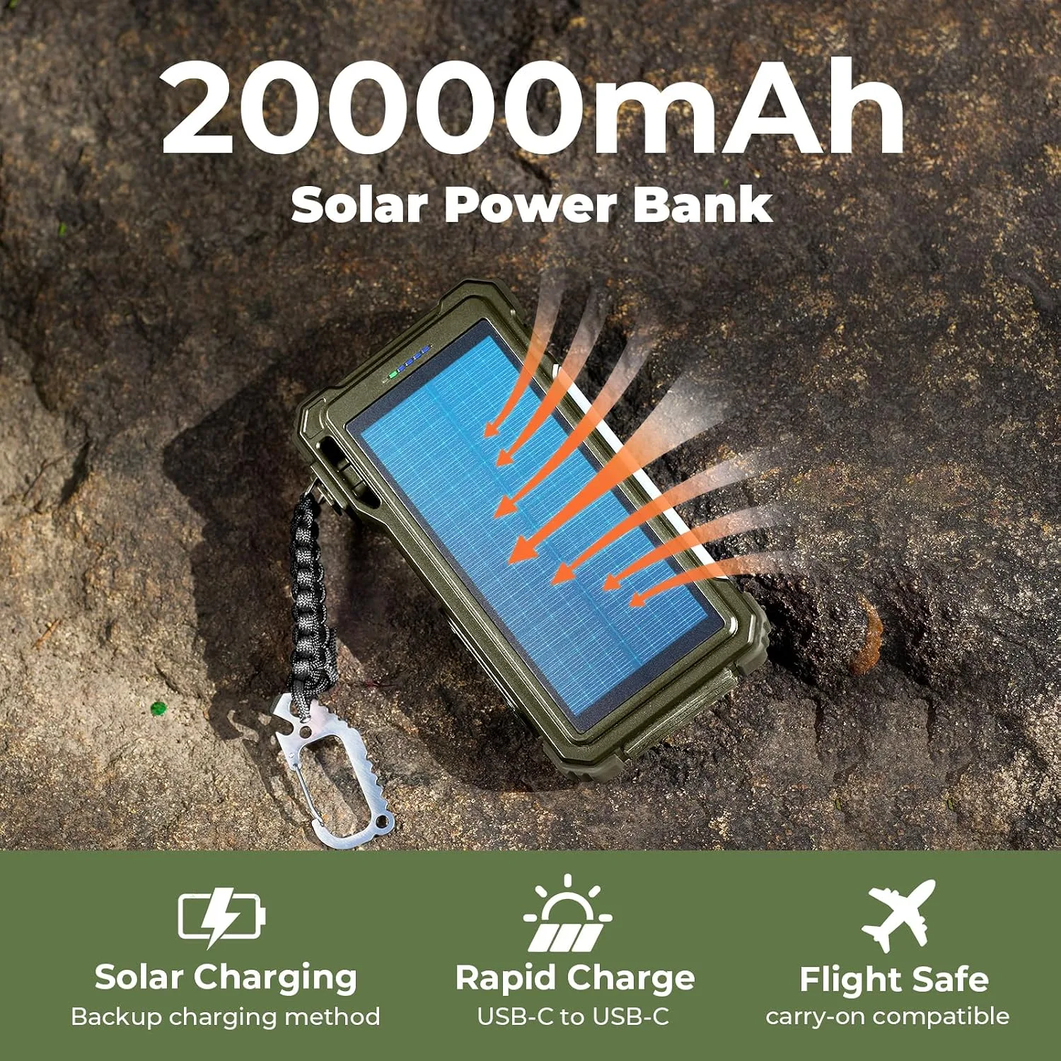 BLAVOR Solar Power Bank 20000mAh, Wireless Charger for Phones & Apple Watch