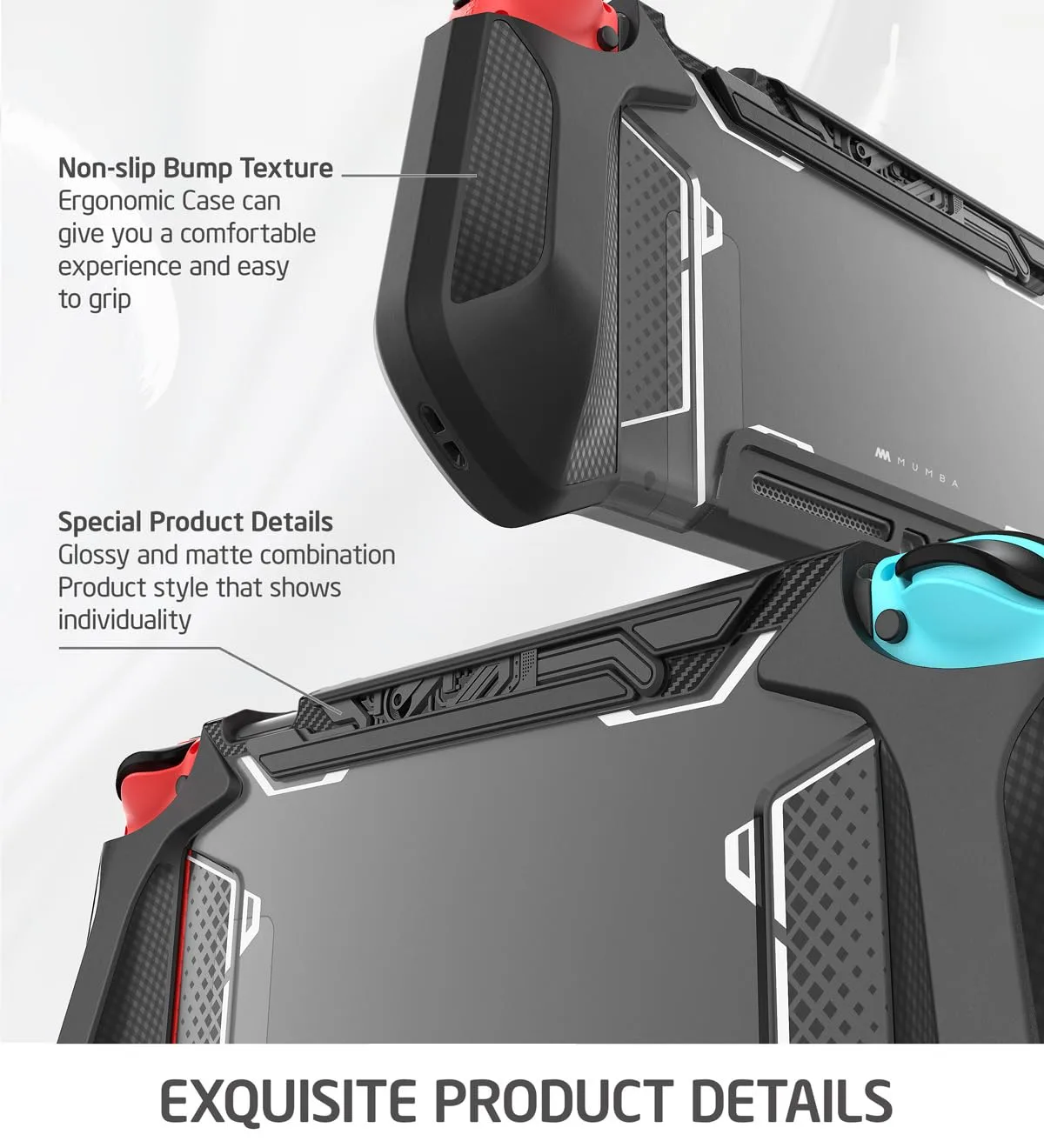 Mumba Dockable Case Compatible with Nintendo Switch 1 (2017 Release), [Blade Series] TPU Grip Protective Cover Case with Ergonomic Design and Comfort Grip,Accessories for Switch (Black)