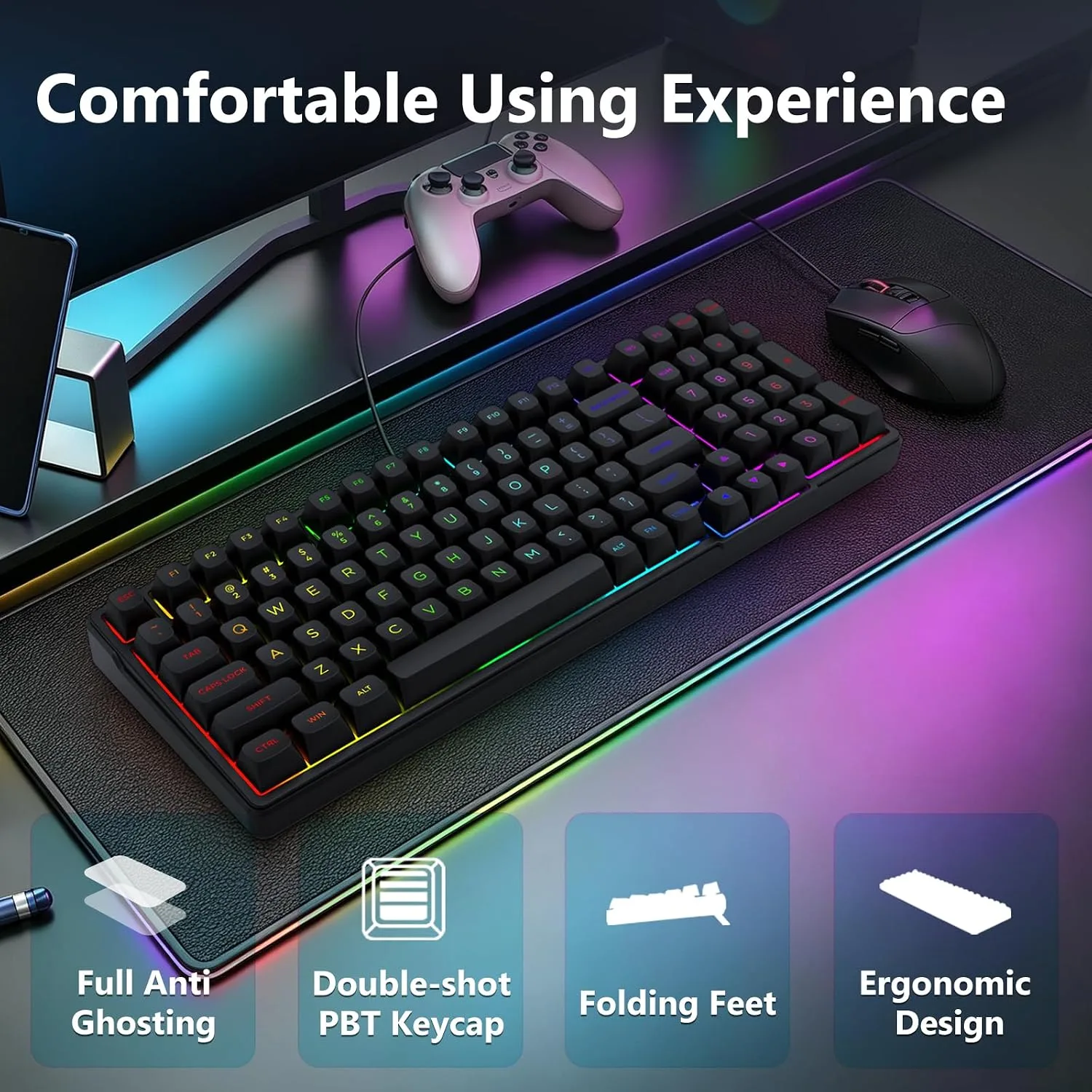HUO JI Z-99 Wired Mechanical Keyboard, Creamy Sound, RGB Backlit, Black