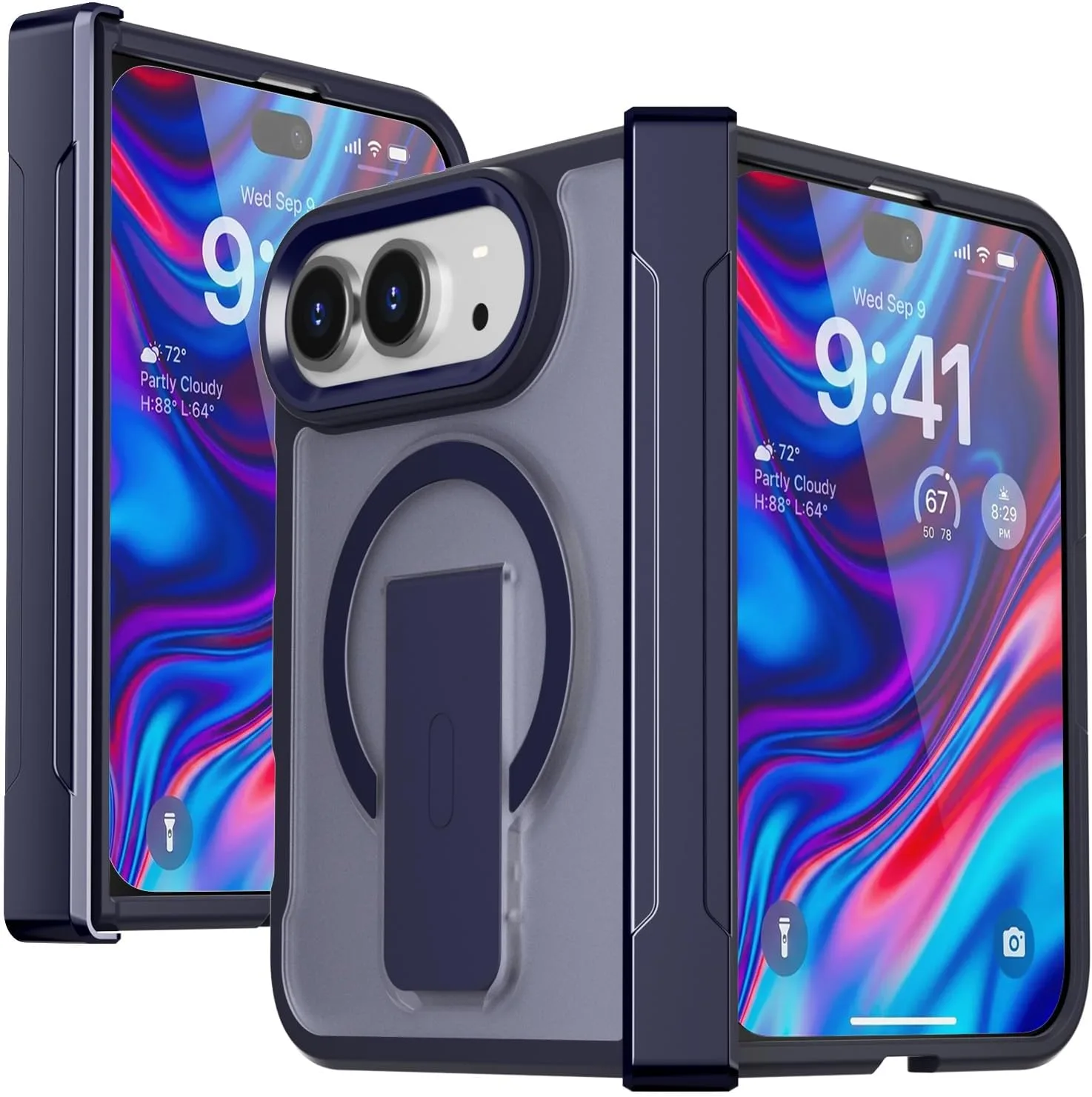 AICase for iPhone Duo Case,Fold Translucent with Hinge+Ring Stand
