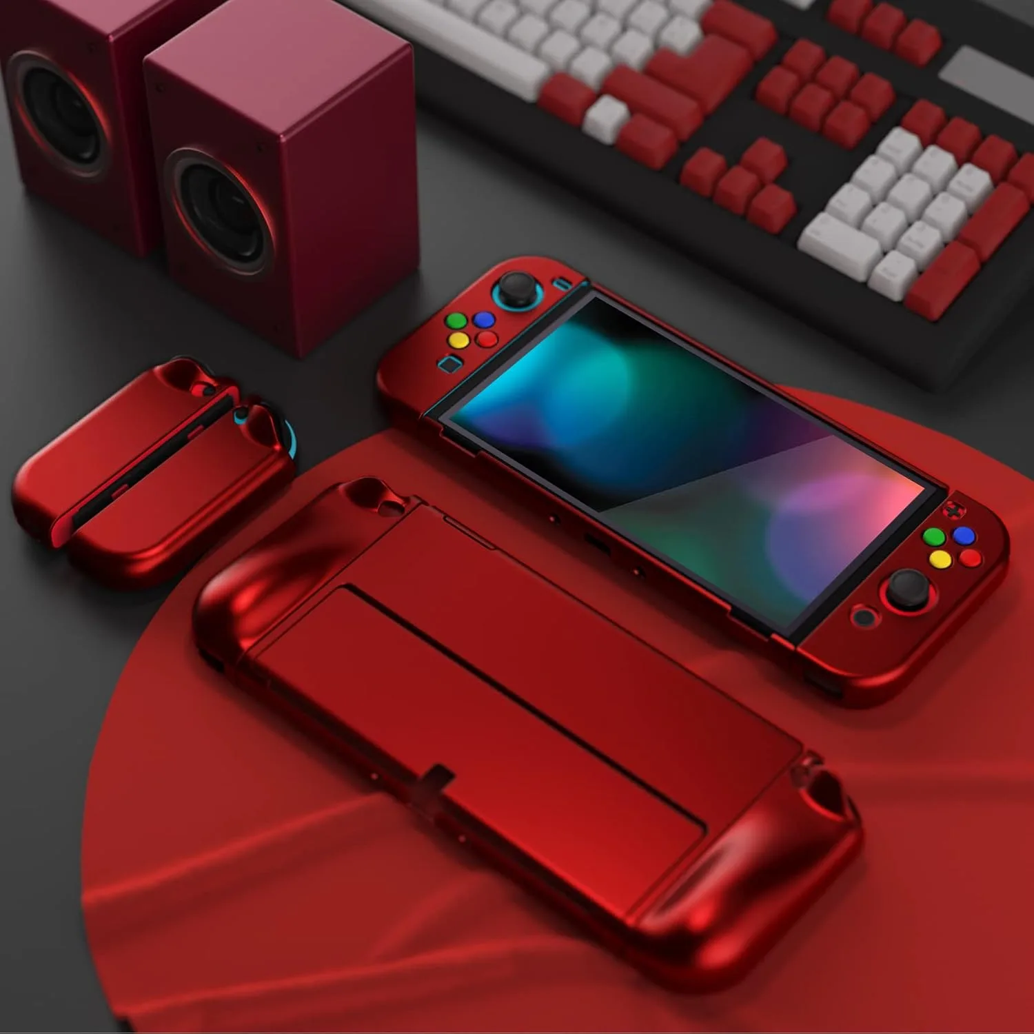 PlayVital AlterGrips Protective Slim Case for Nintendo Switch OLED, Ergonomic Grip Cover for Joycon, Dockable Hard Shell for Switch OLED w/Thumb Grip Caps & Button Caps