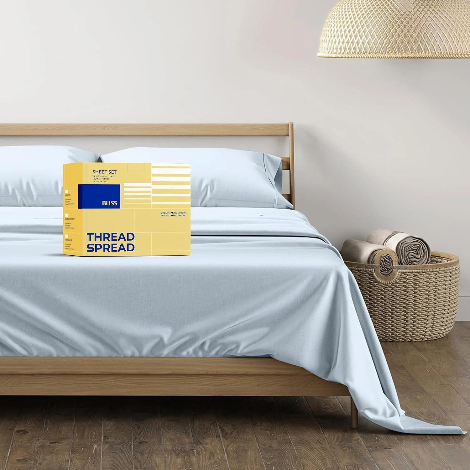 THREAD SPREAD Egyptian Cotton Sheets King Size - Luxury 600 Series King Size Sheets Set (4 PC, Light Blue), 16" Deep Pocket All Around Elastic, Soft, Cooling, Sateen, Durable Hotel Bed Sheet Sets
