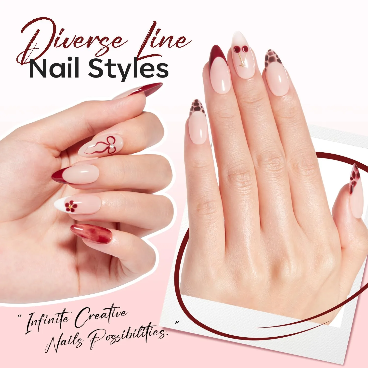 modelones Burgundy French Tip Liner Gel Polish 15ml Nail Art Detail Brush