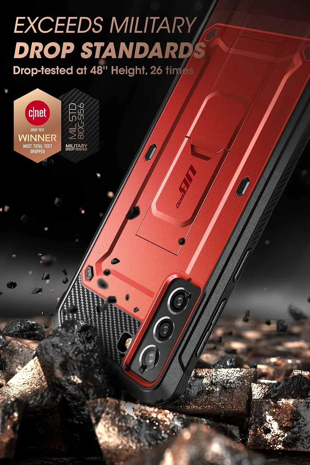SUPCASE for Galaxy S21 FE Case with Built-in Screen Protector, Ruddy