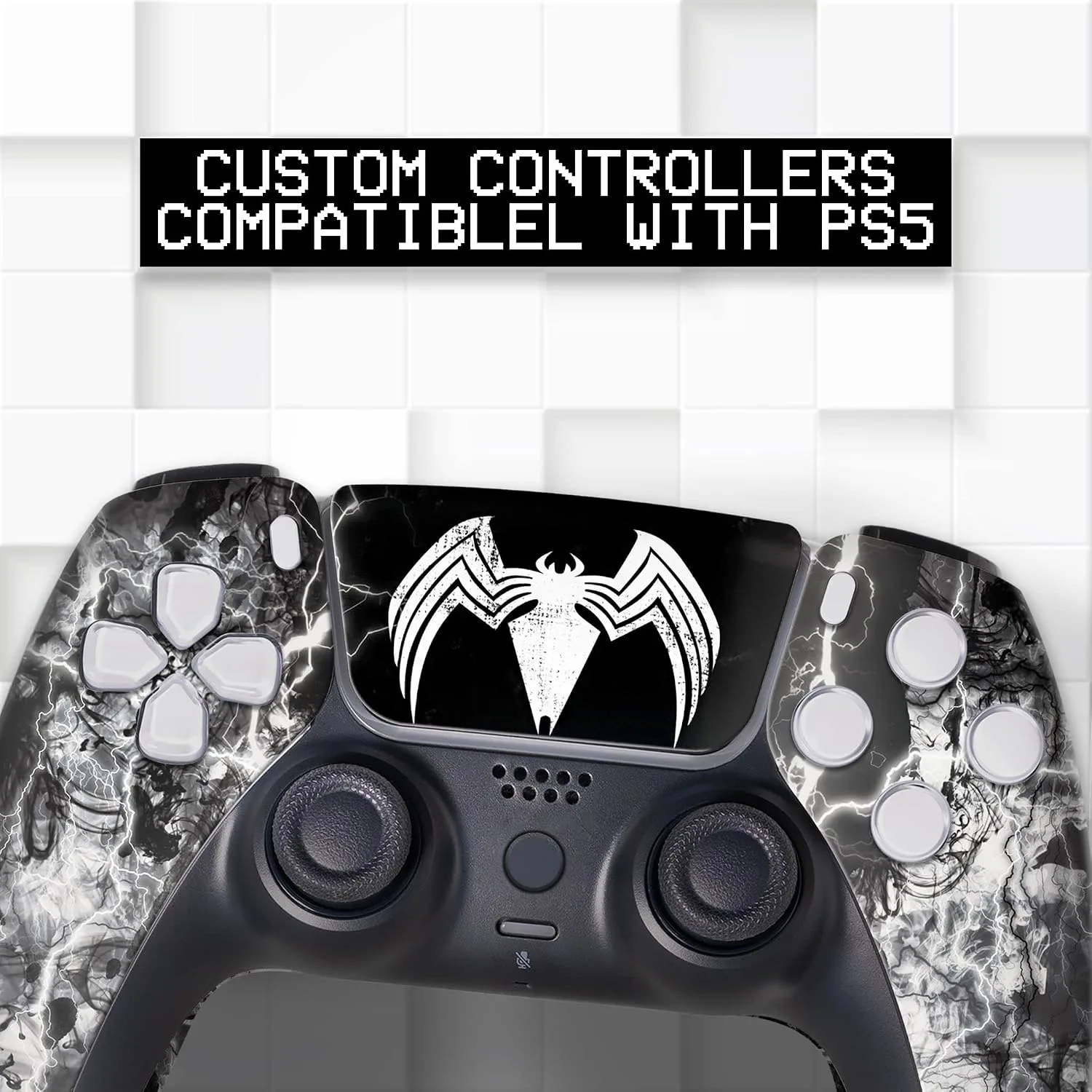 Vennom Custom PS-5 Controller Wireless compatible with Play-Station 5 Console by BCB Controllers | Proudly Customized in USA with Permanent HYDRO-DIP Printing (NOT JUST A SKIN) (MODDED)