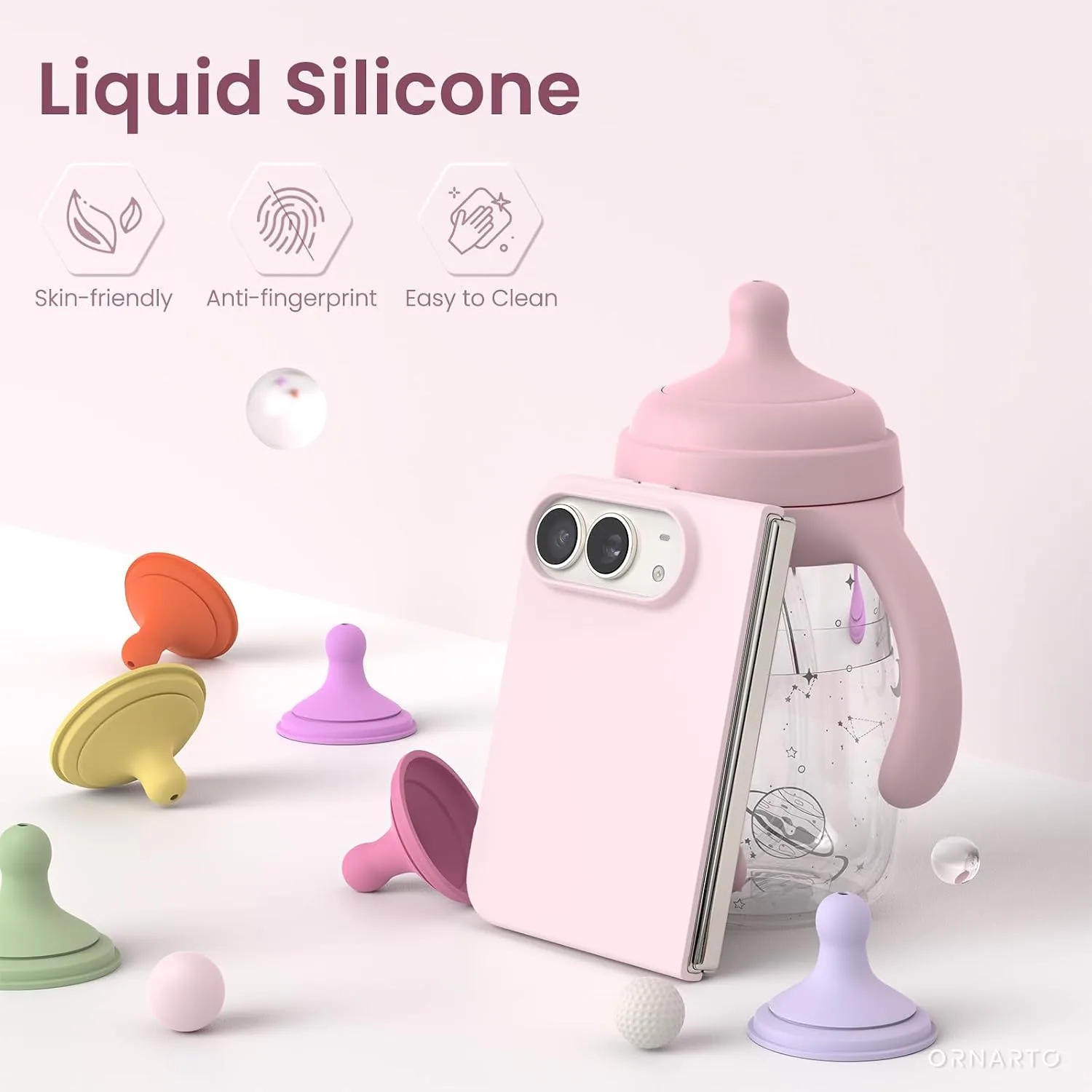 ORNARTO for iPhone Duo Case,Magnetic Slim Liquid Silicone,Chalk Pink