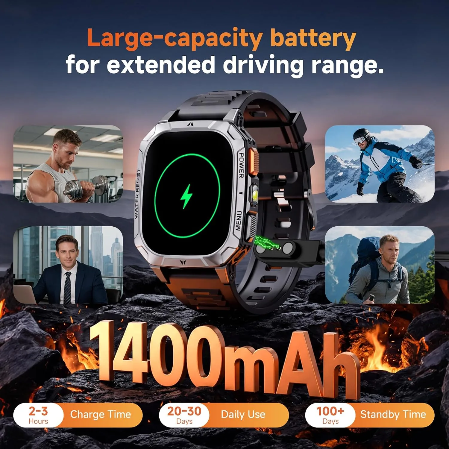 Smart Watches for Men, 1400mAh Military Smart Watch with LED Flashlight, 2.01" Fitness Tracker, Bluetooth Call, 100+ Sports, Heart Rate SpO2 Sleep, IP68, Smart Watch for Android Phones & iPhone
