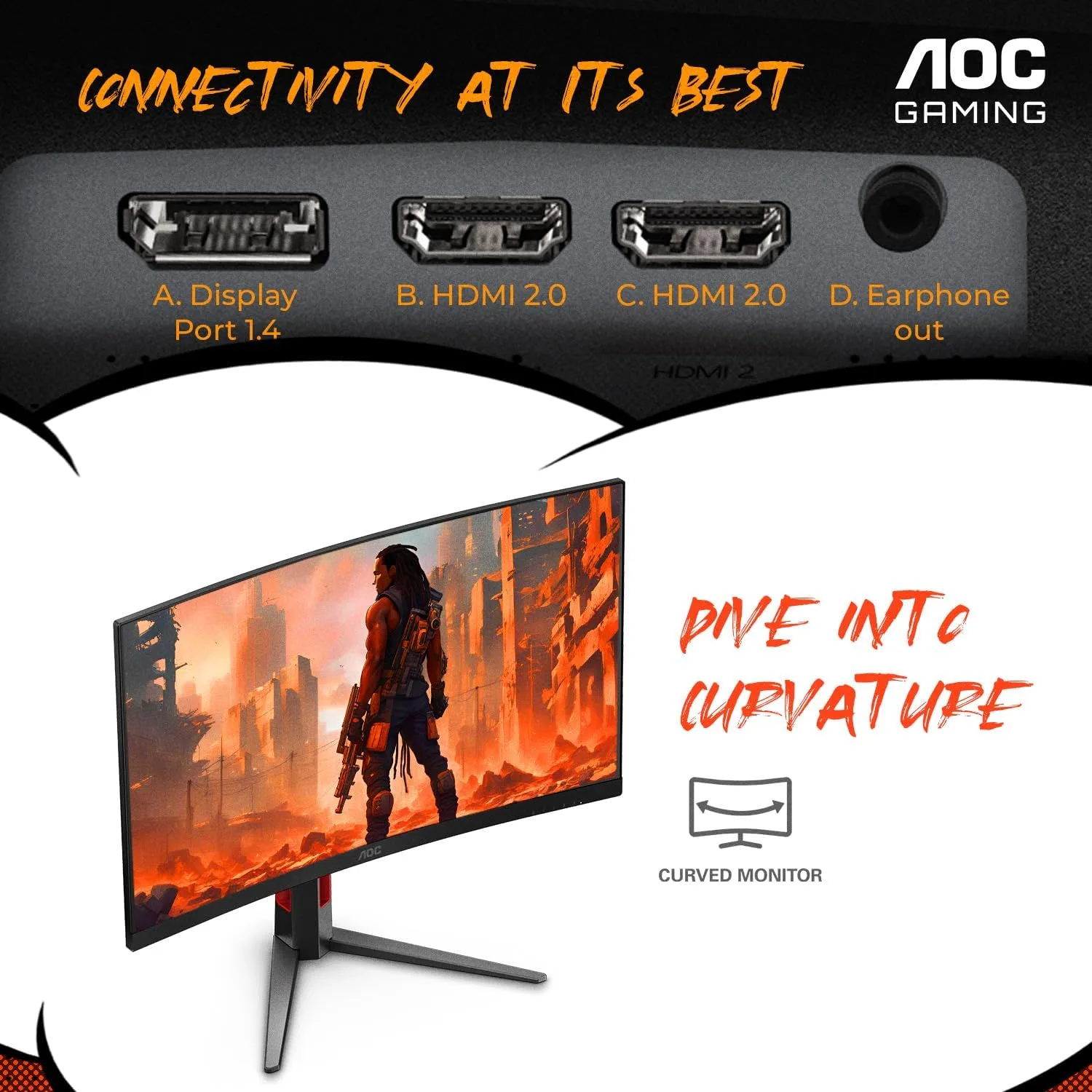 AOC 27" Curved Gaming Monitor 2K QHD 180Hz VA AMD FreeSync Premium, CQ27G4H