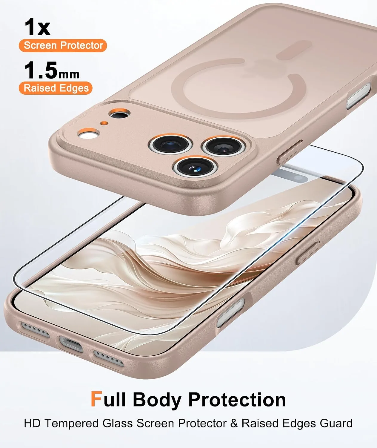 FNTCASE for iPhone 18 Pro Max / 17 Pro Max Case Fit for MagSafe Desert Gold