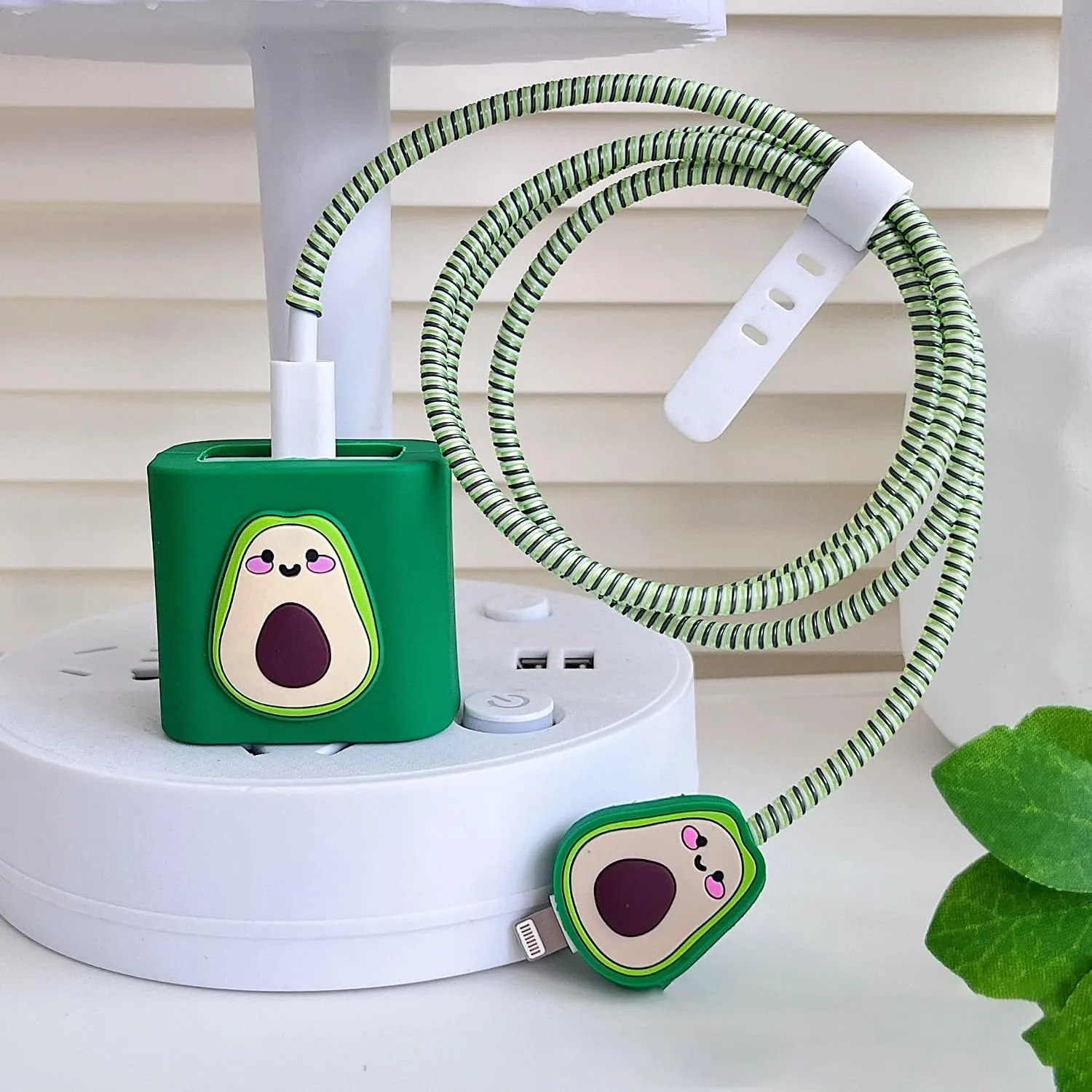 Compatible with iPhone 18W/20W USB-C Charger Protector Cover, 3D Cute Cartoon Charger Case for Apple iPhone 20W USB-C Power Adapter and Lightning Cable Protective Wire Saver (Avocado)