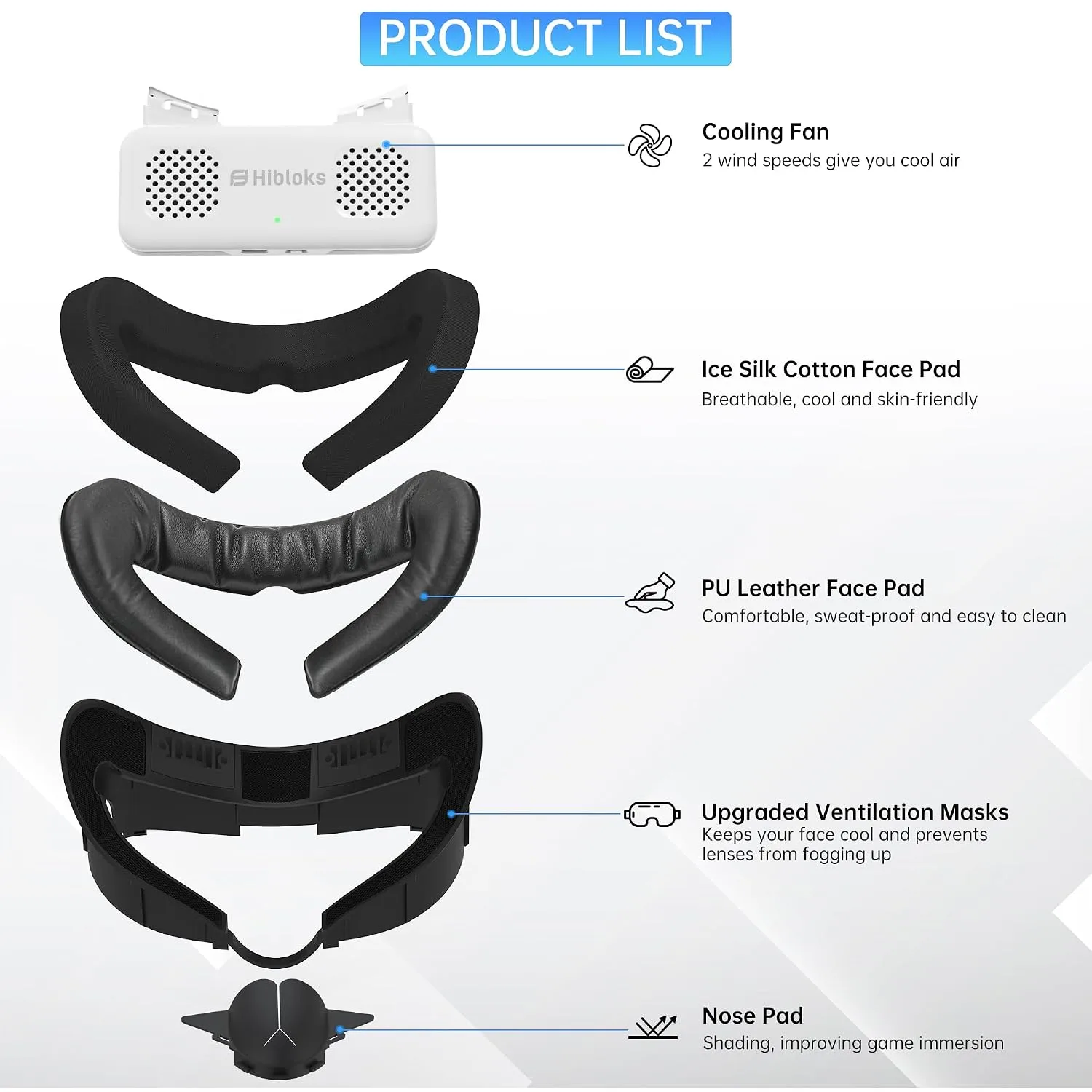 HiBloks Face Cover Pad with Cooling Fan for Meta Quest 3 Accessories