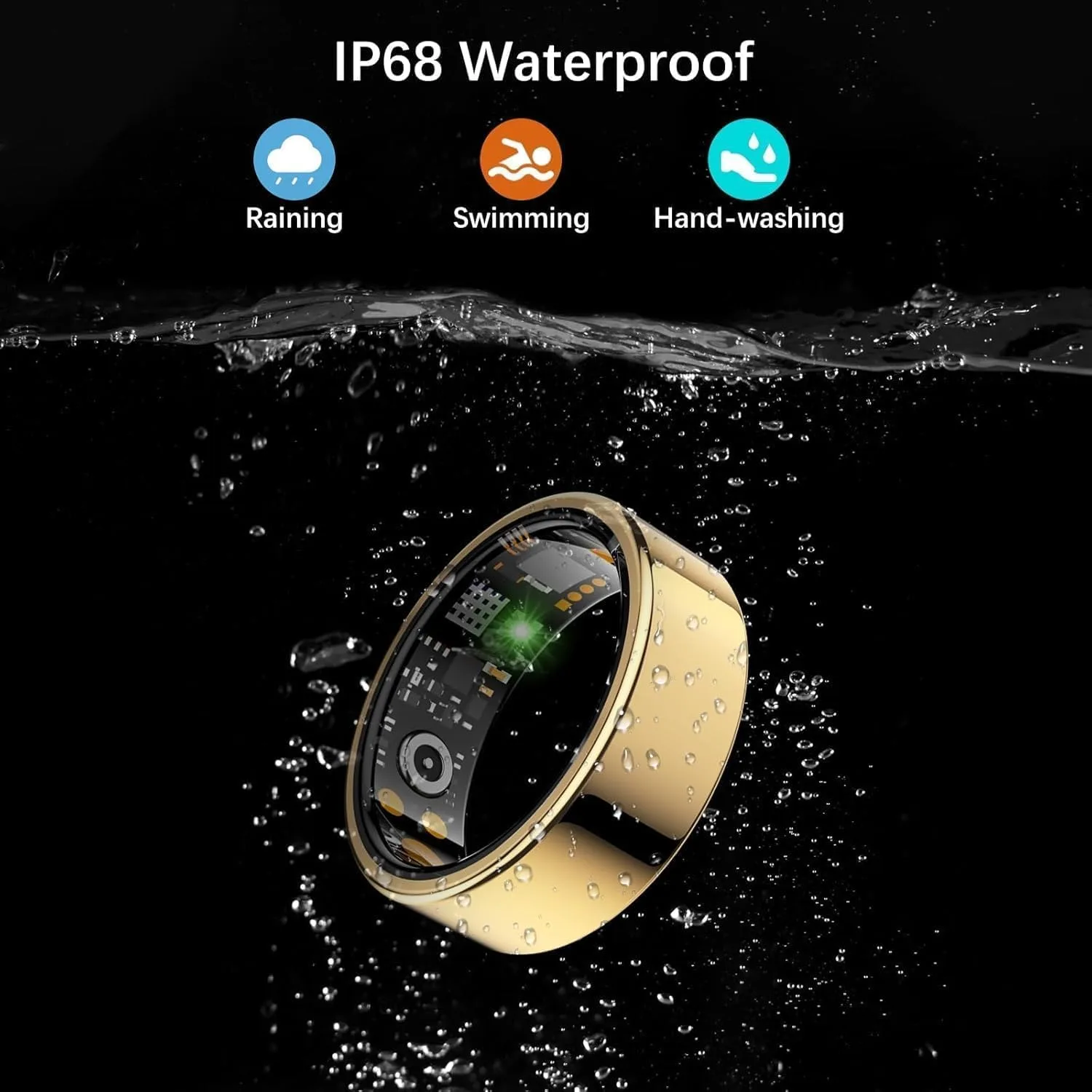 Smart Ring for Women Men, Fitness Ring with Heart Rate, Blood Oxygen,Stress, Sleep Tracker, Step Tracker, Fit Ring No Subscription Fee, IP68 Waterproof Smart Ring for iPhone & Android (Gold, 9#)