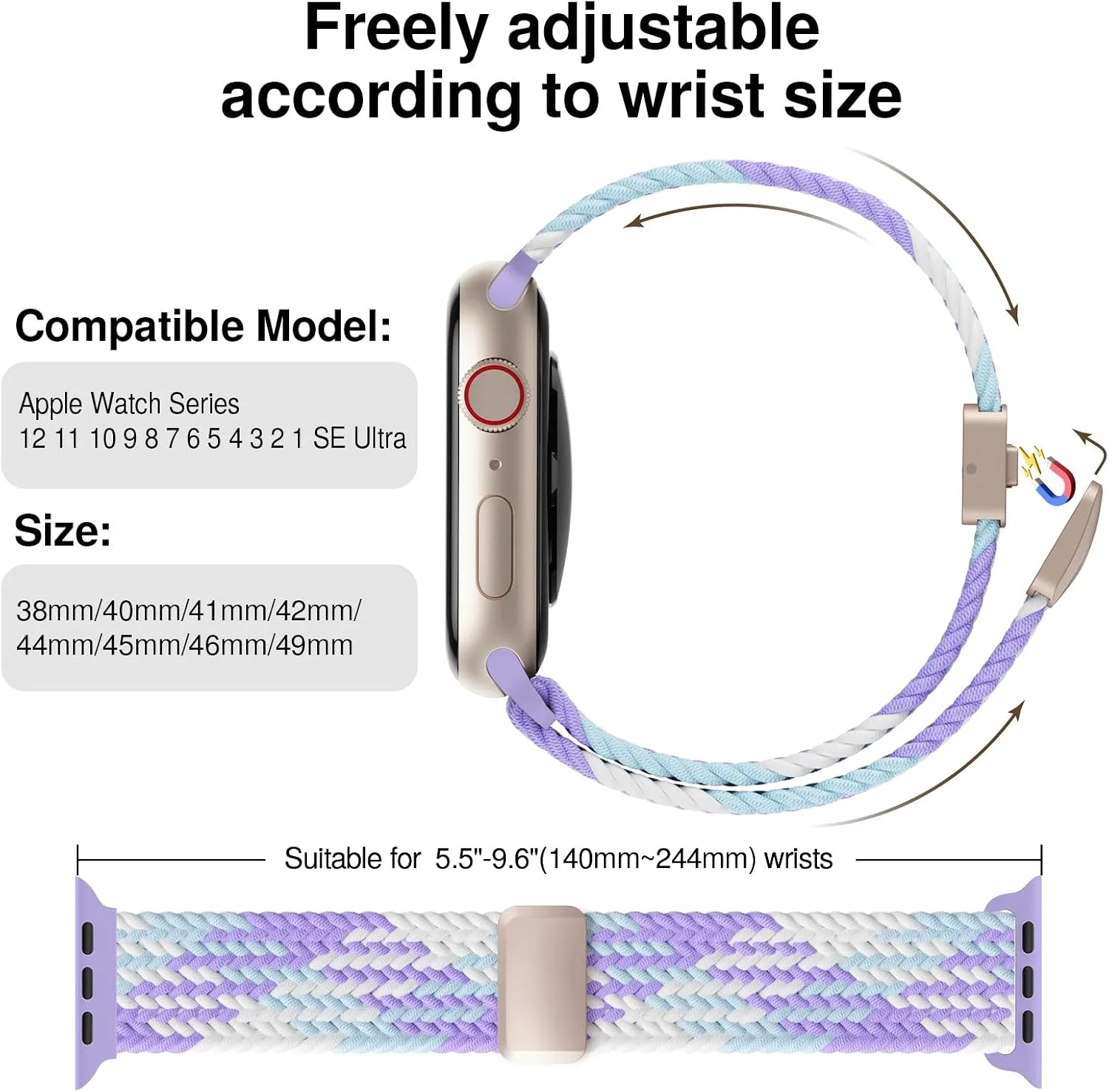 Braided Stretchy Magnetic Sport Band for Apple Watch Bands for Women Men