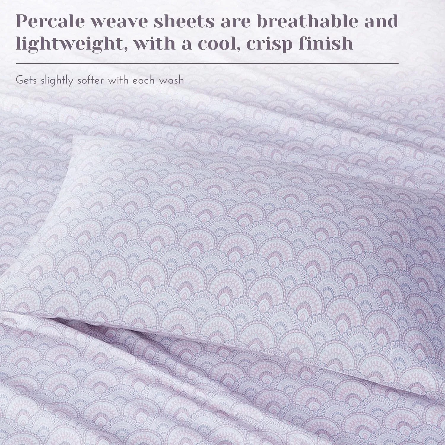 Comfort Spaces 100% Cotton Percale Sheets Queen Size 4 Pcs, Tabitha Purple