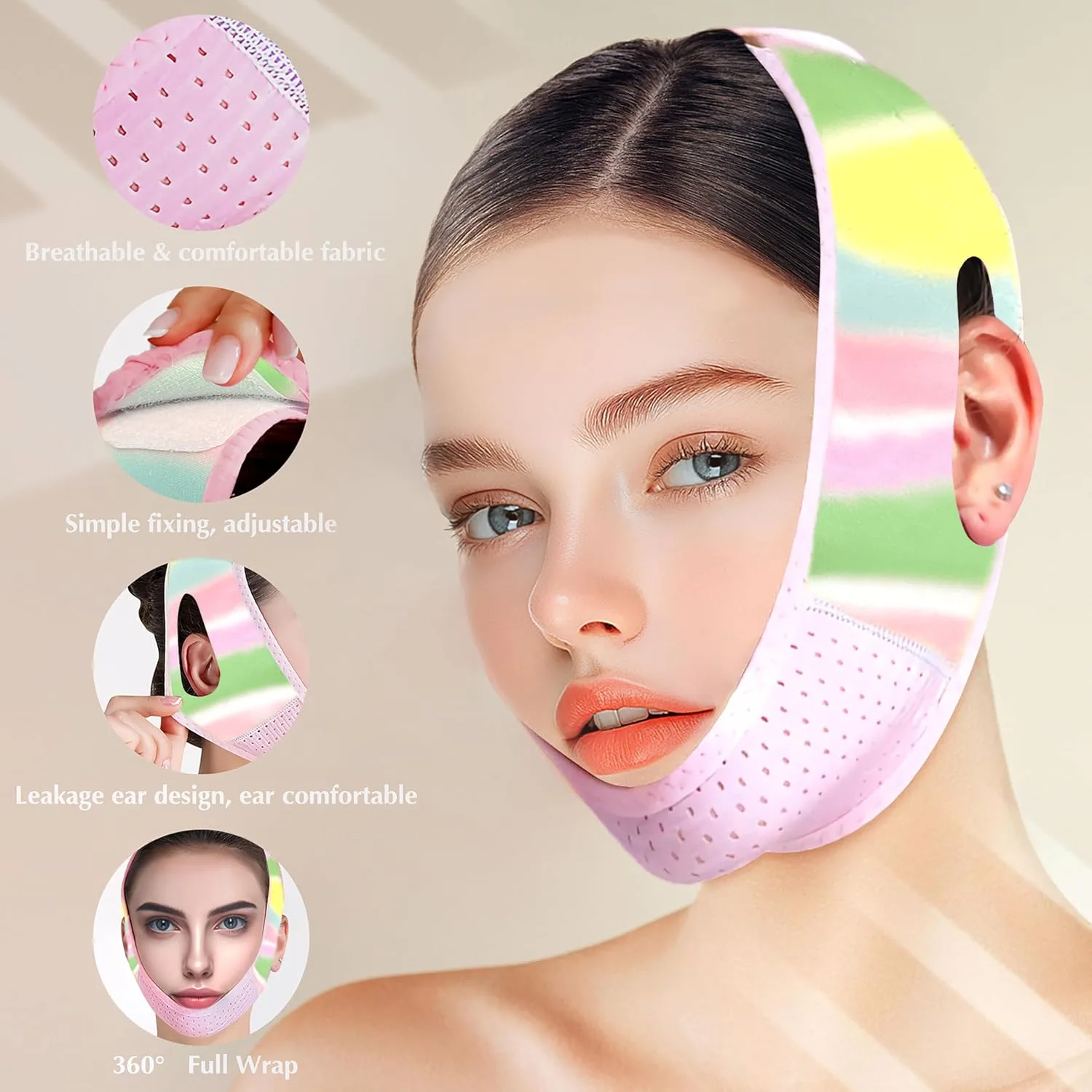 Reusable V Line Lifting Mask with Chin Strap for Sleeping, V Shaped Face Mask for Sagging, Jawline Shaper(Colorful)