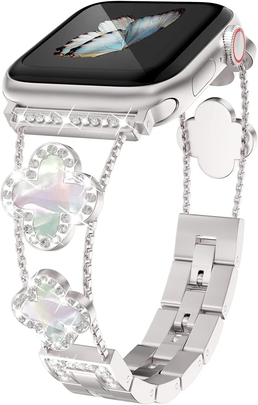 Correa para Apple Watch Musk-MSKR Diamond Metal Clover compatible con Series 1 a Ultra 38-49 mm