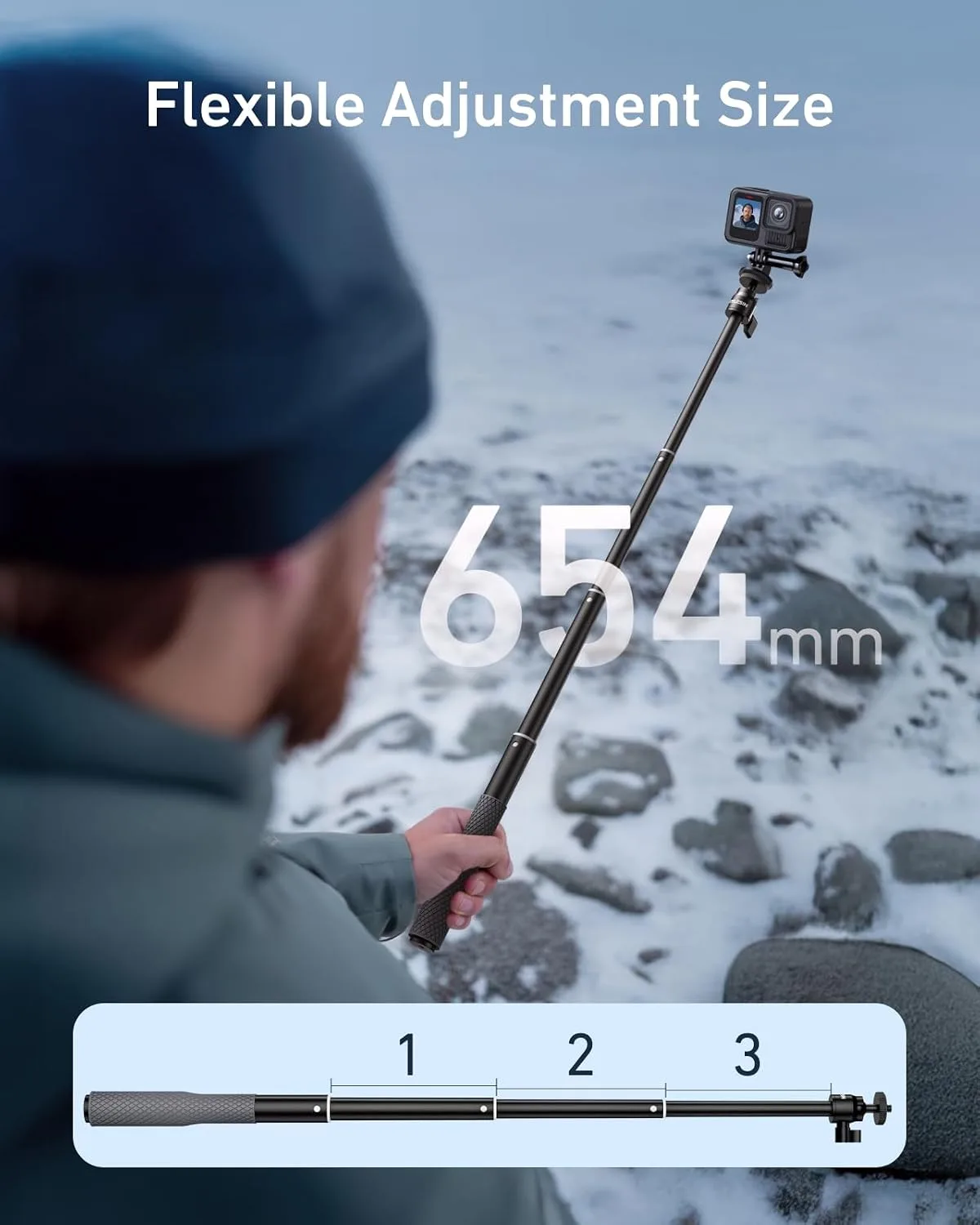 TELESIN 360° Waterproof Selfie Stick, Underwater Diving Pole with Strap