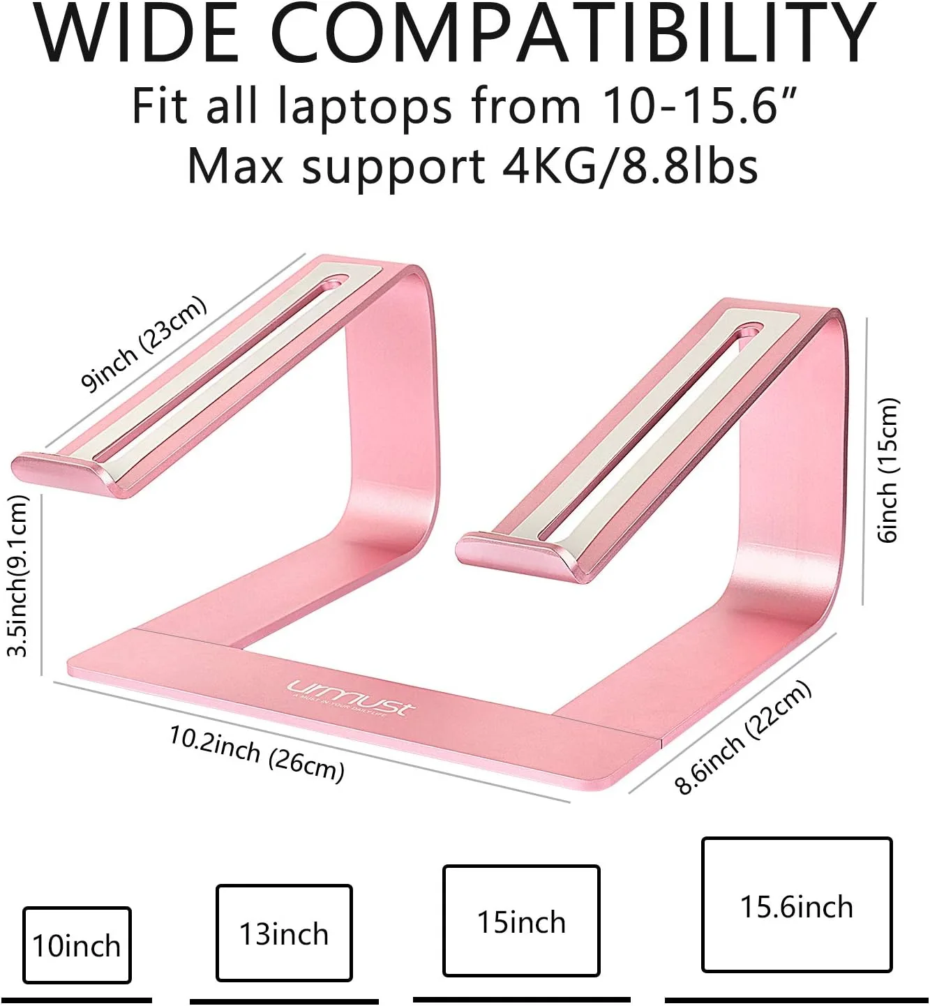 Urmust Laptop Stand for Desk, Pink, Up to 15.6" Laptop