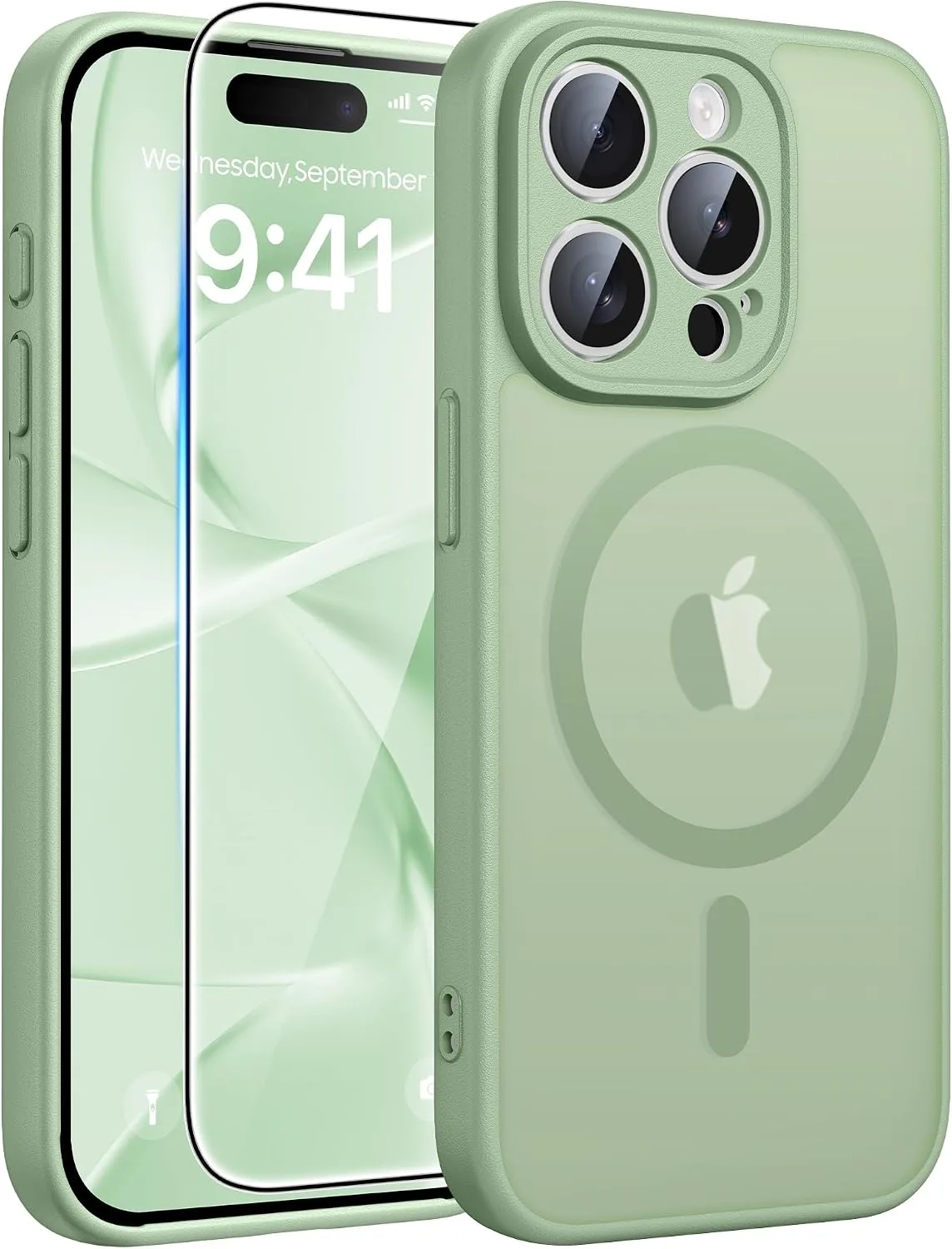 FNTCASE for iPhone 15 Pro Max Case, Fit for Magsafe, Light Moss