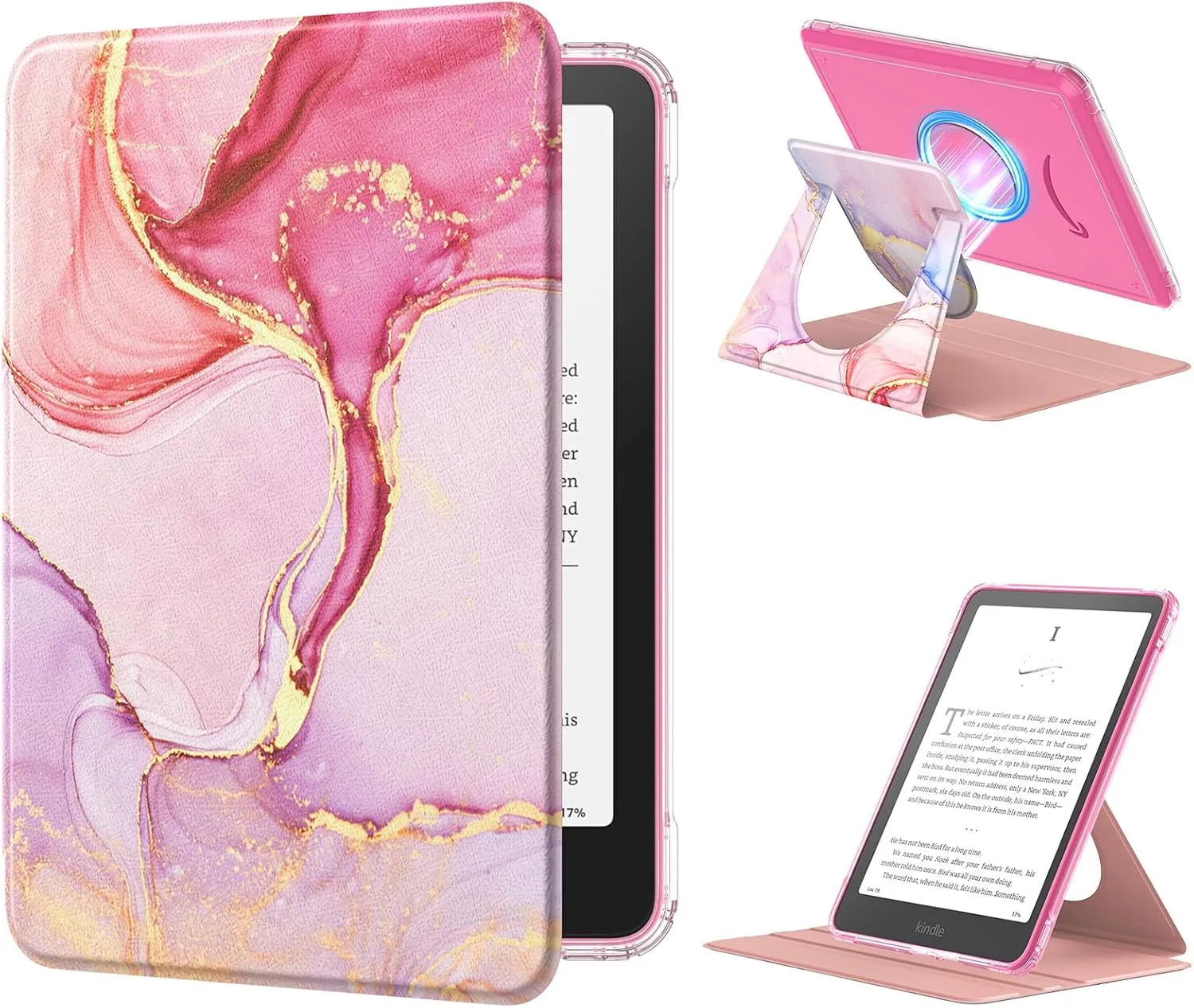 Estuche MoKo para lector eBook 7" 360° rotatorio desmontable Rosado