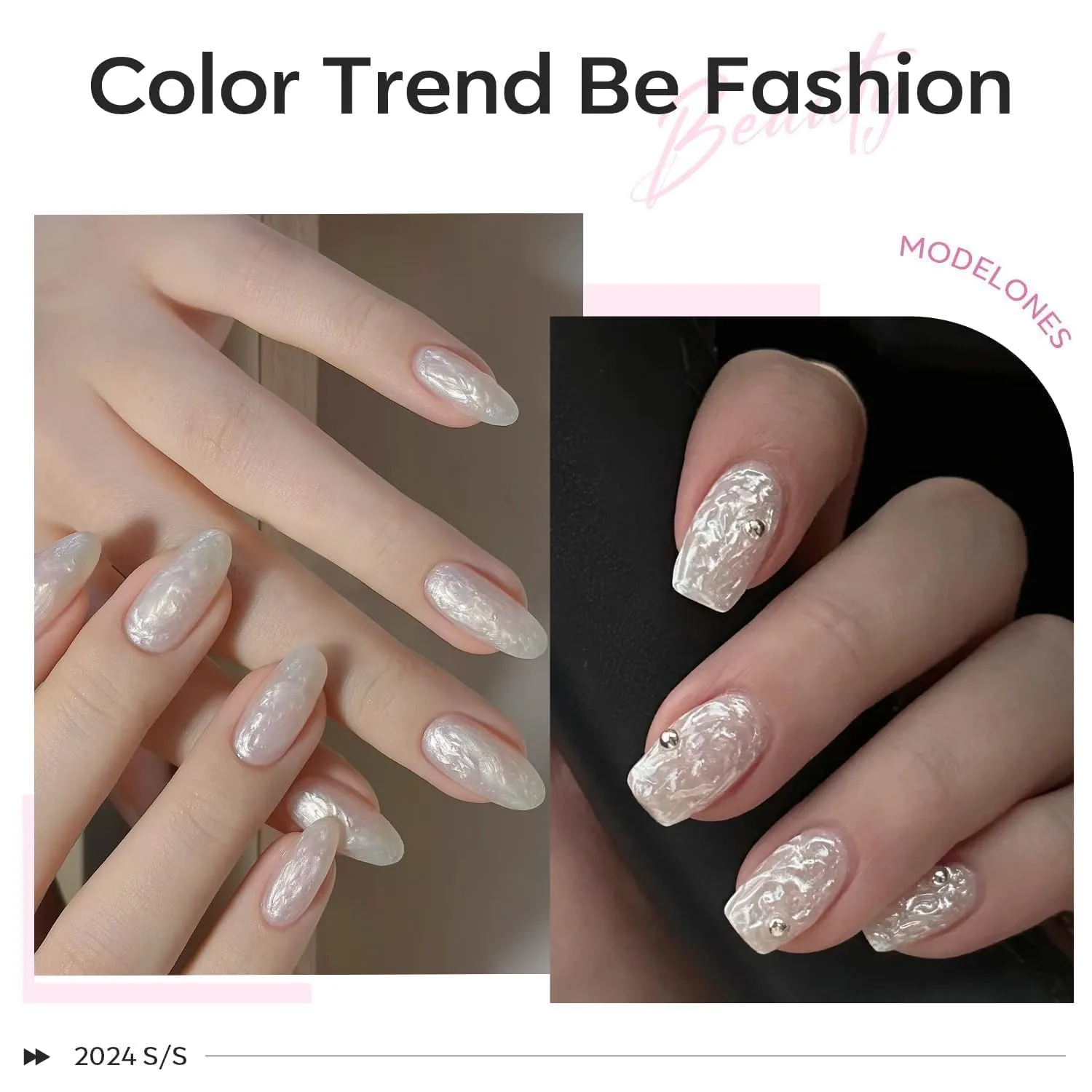 modelones Chrome Gel Nail Polish, Sheer Pearl Opal White Glitter Gel