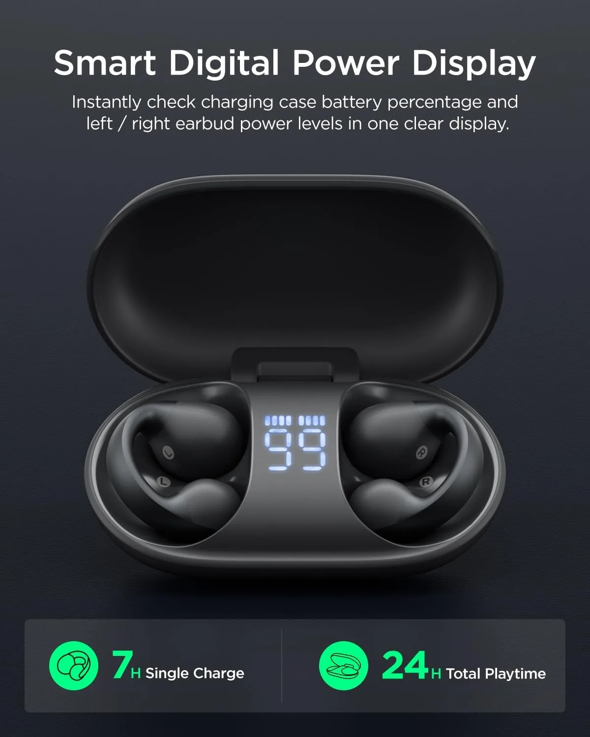 Open Ear Earbuds, Clip-On Design, Wireless Bluetooth 6.0 X7, Black