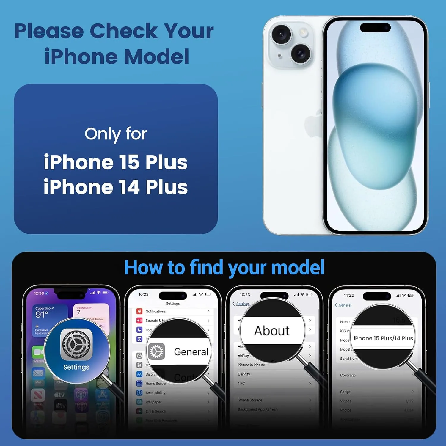 Temdan for iPhone 15/14 Plus Case with Screen Protector Black