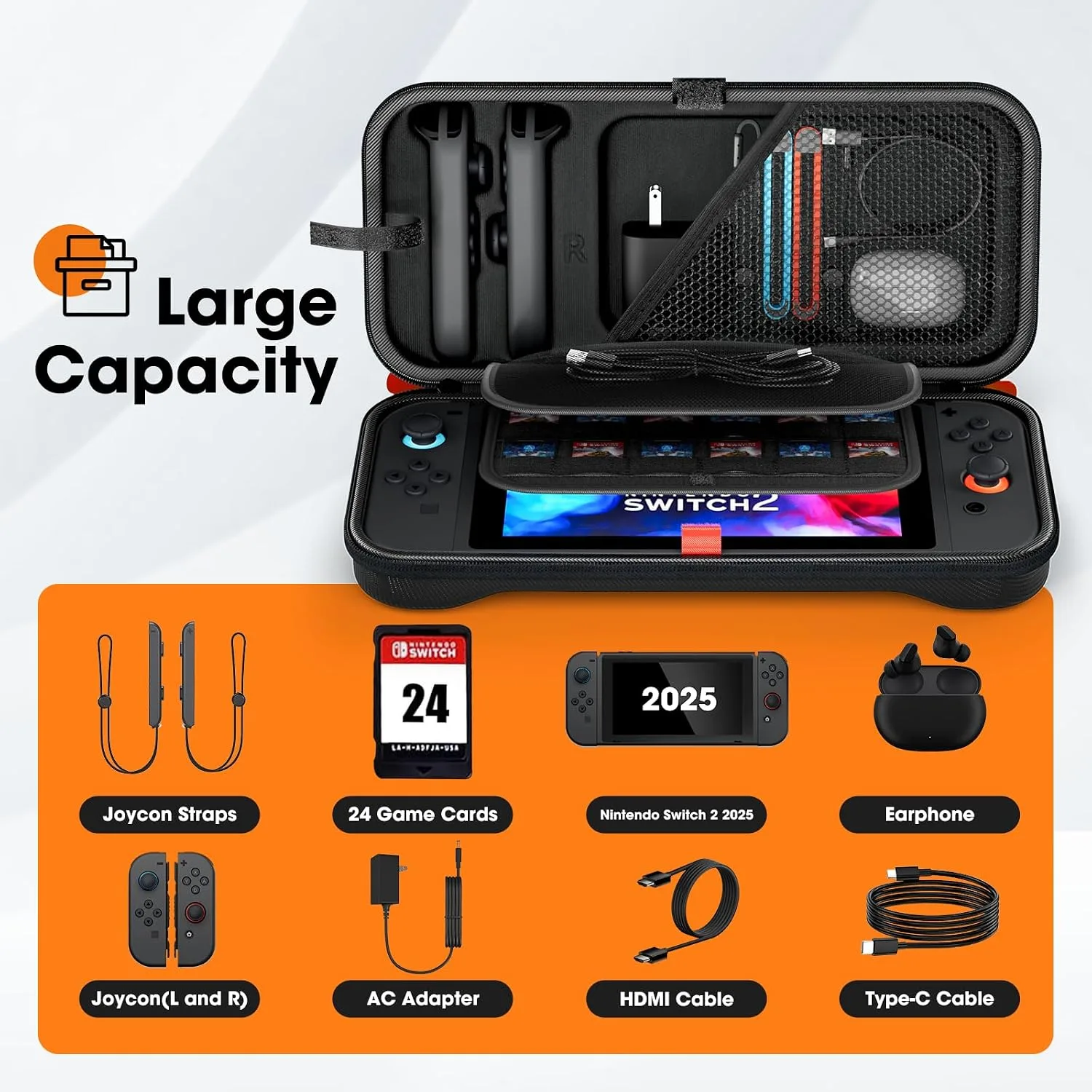 ProCase Large Carrying Case for Nintendo Switch 2, 24 Card Slots - Black